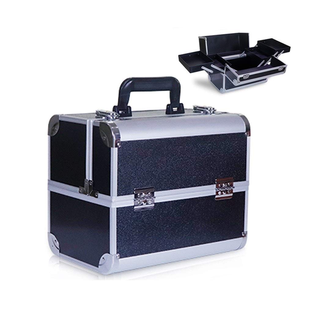 Professional Aluminum Makeup Train Case - Portable Cosmetic Organizer with 4 Foldable Trays, 2 Locks & Buckles - Ideal for Makeup Artists, Travel & Car Tool Storage (Color: C)