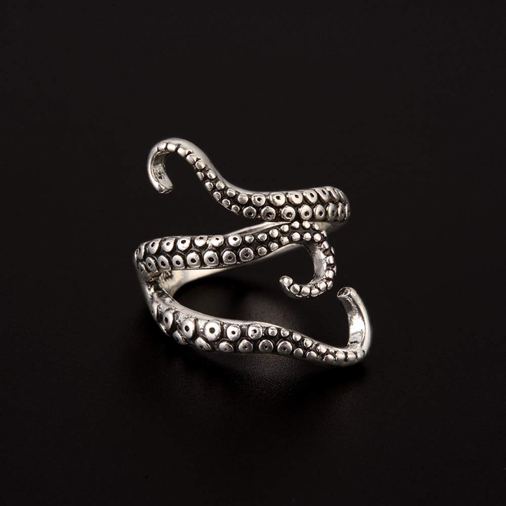 Gothic Silver Unisex Vintage Ring for Men & Women - Punk Rock Hippie Style, Edgy Goth Squid Snake Jewelry - Perfect for Teens, Hip Hop Fashion & Alternative Scenes