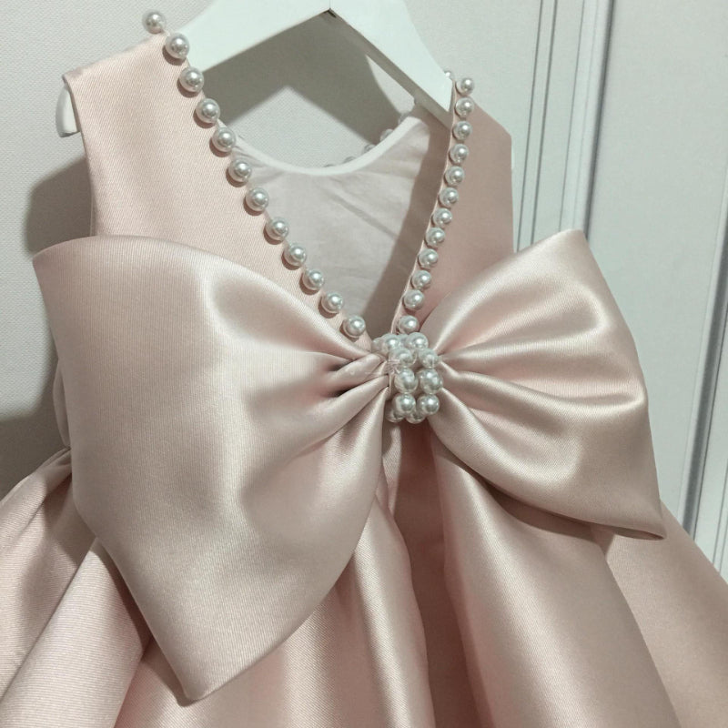 Elegant Baby Gray Pink Deep V Sleeveless Princess Dress for Toddlers - Perfect for Birthday Parties, Photo Shoots & Special Occasions