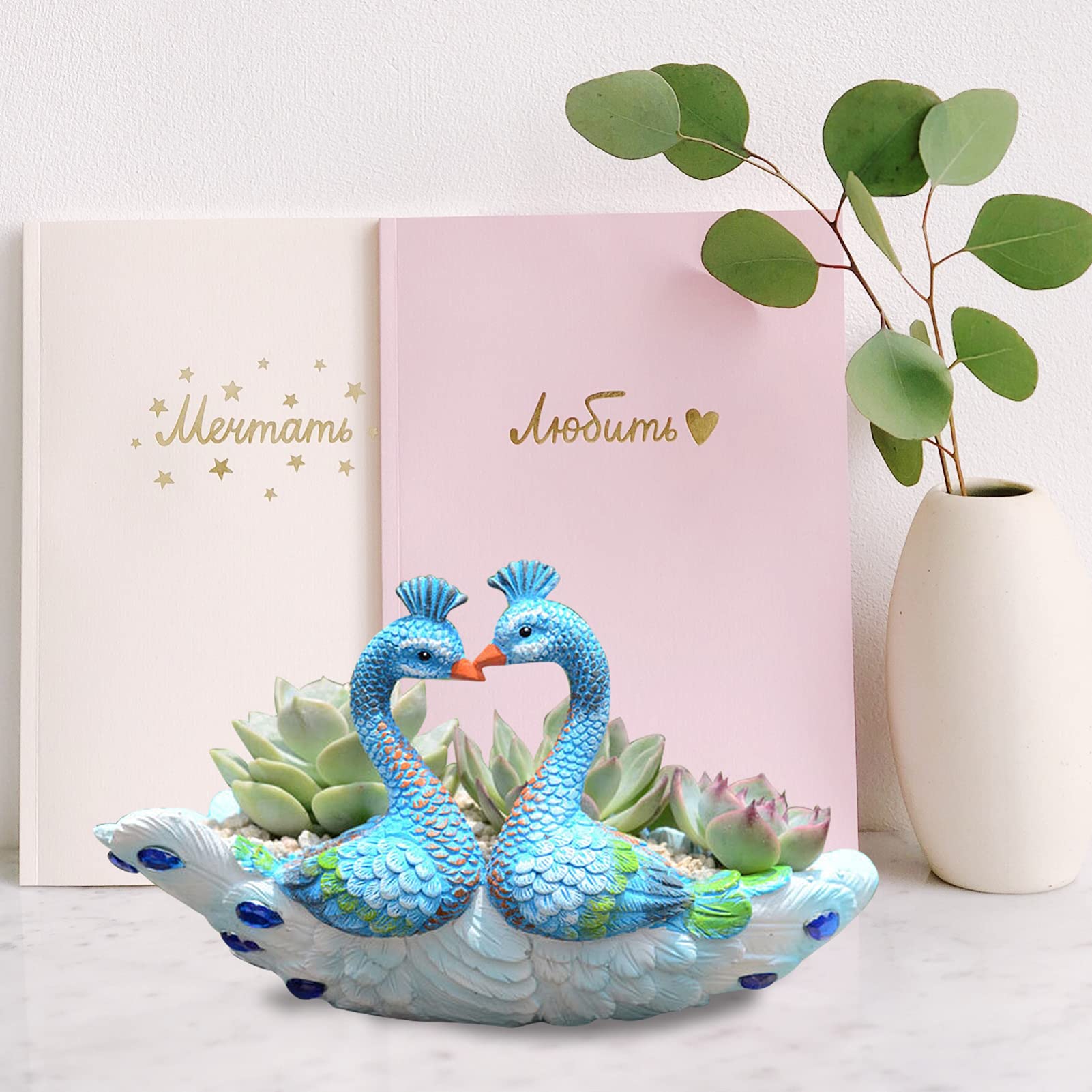 BESPORTBLE Cute Peacock Doll Succulent Flower Pot - Natural Resin Animal Planter for Succulents, Cactus, Garden Decor - Creative Exterior Planter Box for Home, Office, and Outdoor Decor
