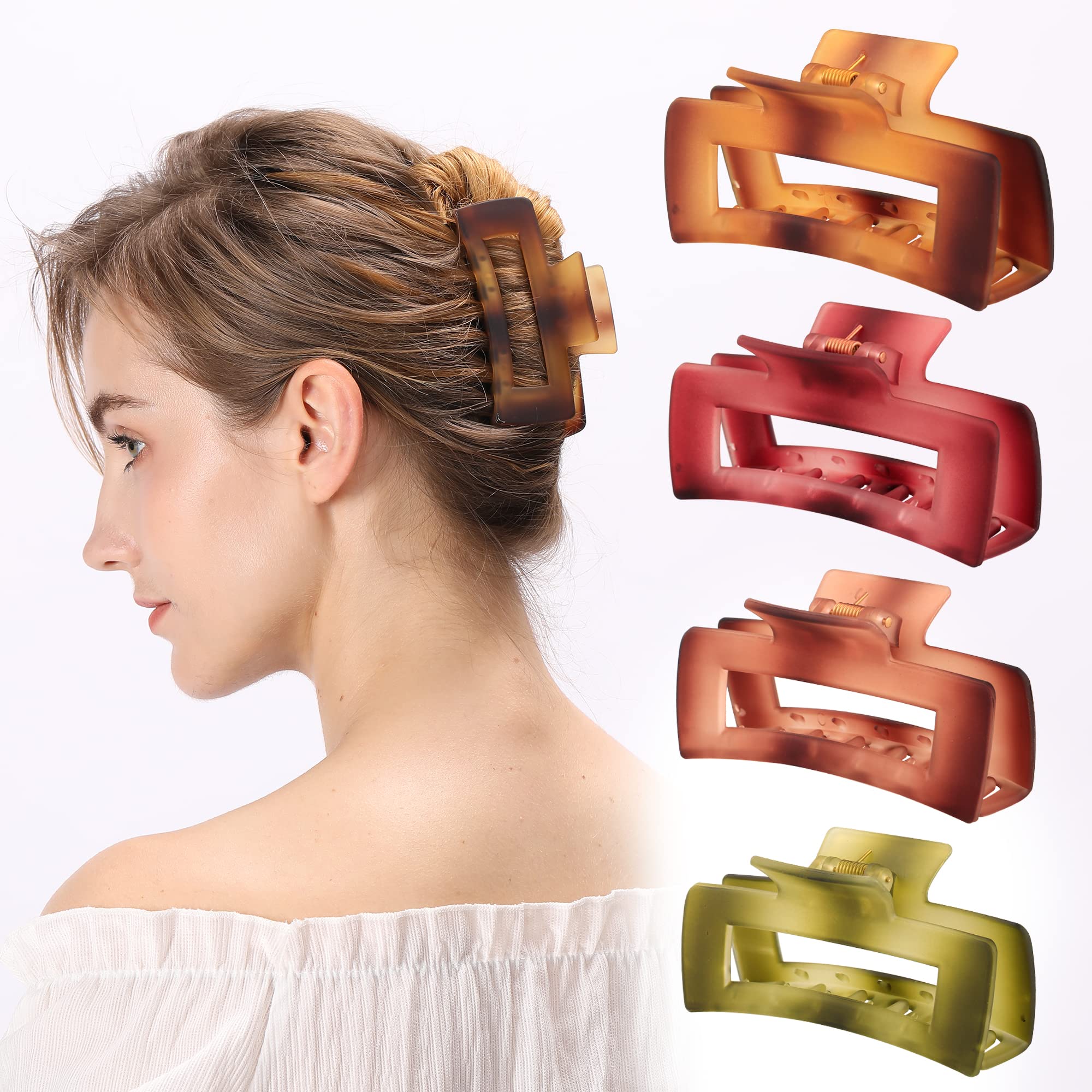 Large Rectangular High Elasticity Hair Clips - Fashionable Leopard Print Non-Slip Claw Clips for Thin & Thick Hair | Perfect for Women, Girls, Ponytails & Updos | Great for Work, Gym & Everyday Use