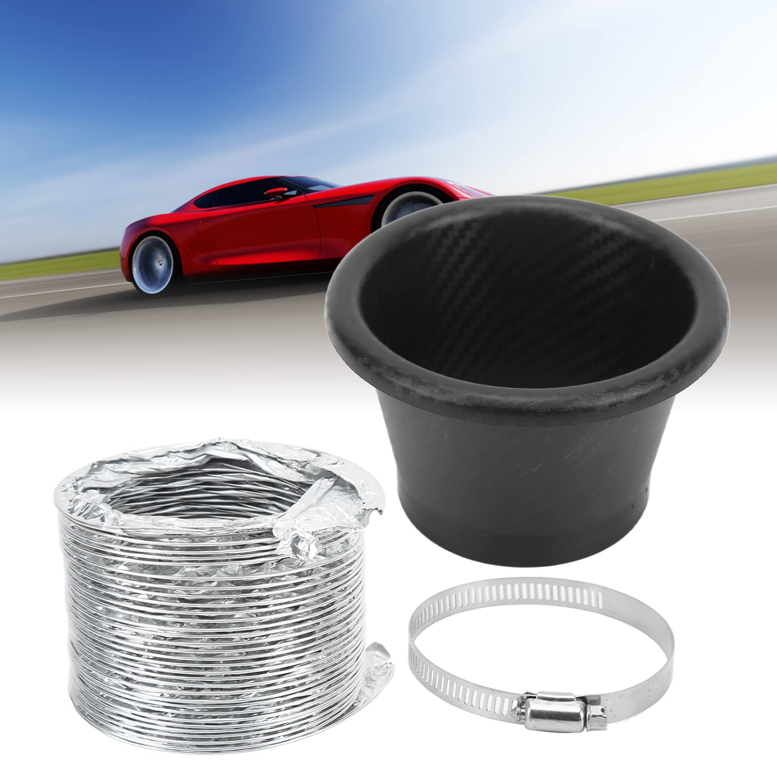 Universal Carbon Fiber Style Turbo Air Intake Pipe Funnel Set - Lightweight Front Bumper Air Inlet Pipe with Easy Installation for Most Vehicles | Performance Upgrade & Engine Cooling Enhancement