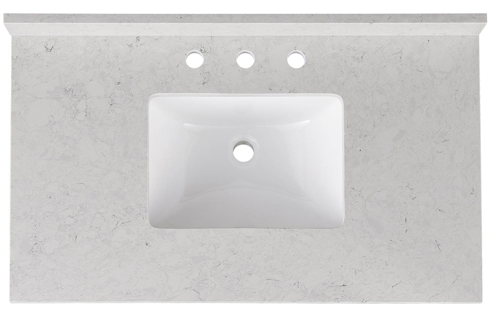 Amalfi 37W x 22D White Engineered Marble Bathroom Vanity Top with Rectangular Undermount Sink - Perfect for Modern Bathroom Renovations and Home Upgrades