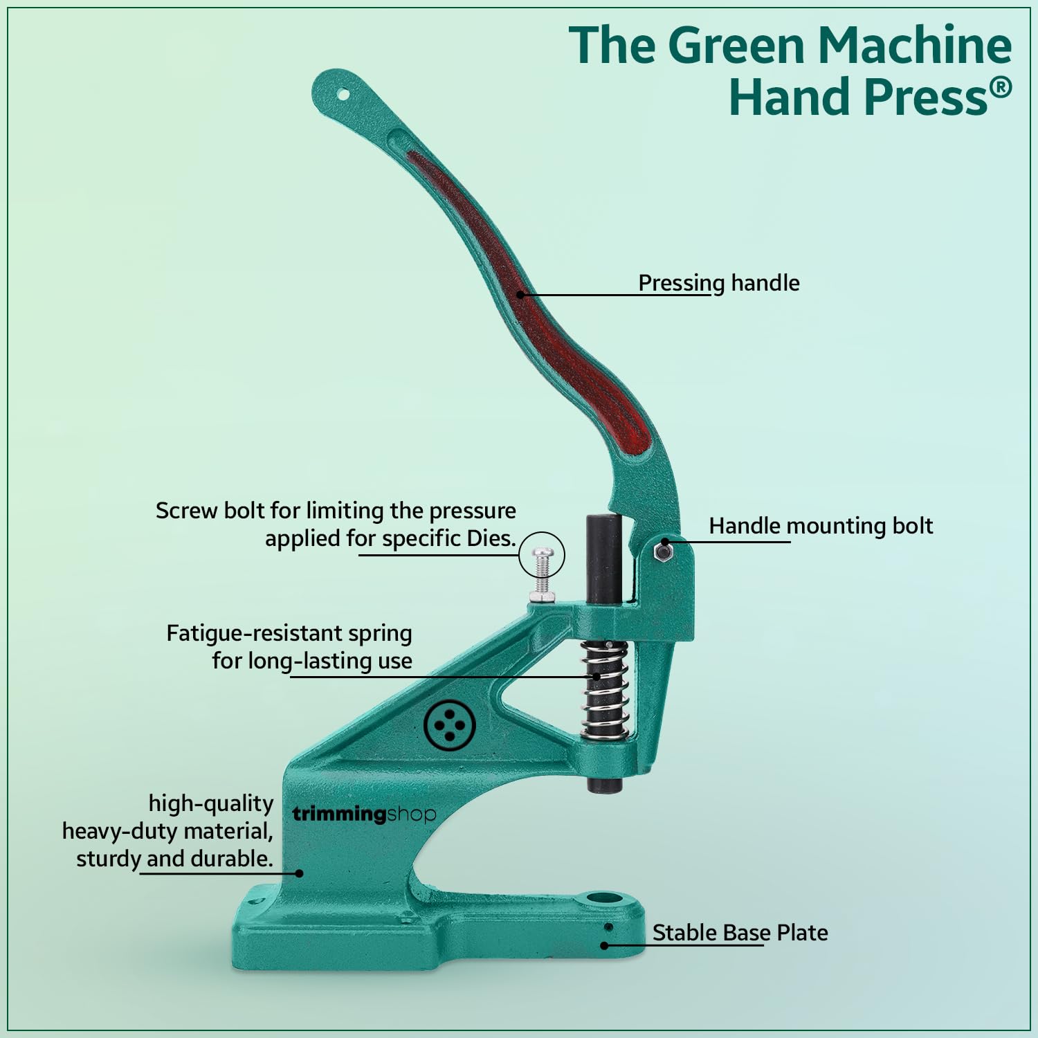 12.5mm S Spring Press Studs Dies with Universal Green Hand Press Machine - Snap Fastener Installation Tool for Clothing, Jackets & Leathercraft | DIY Sewing, Garment Repair & Crafting Projects | Perfect for Tailors, Fashion Designers & DIY Enthusiasts