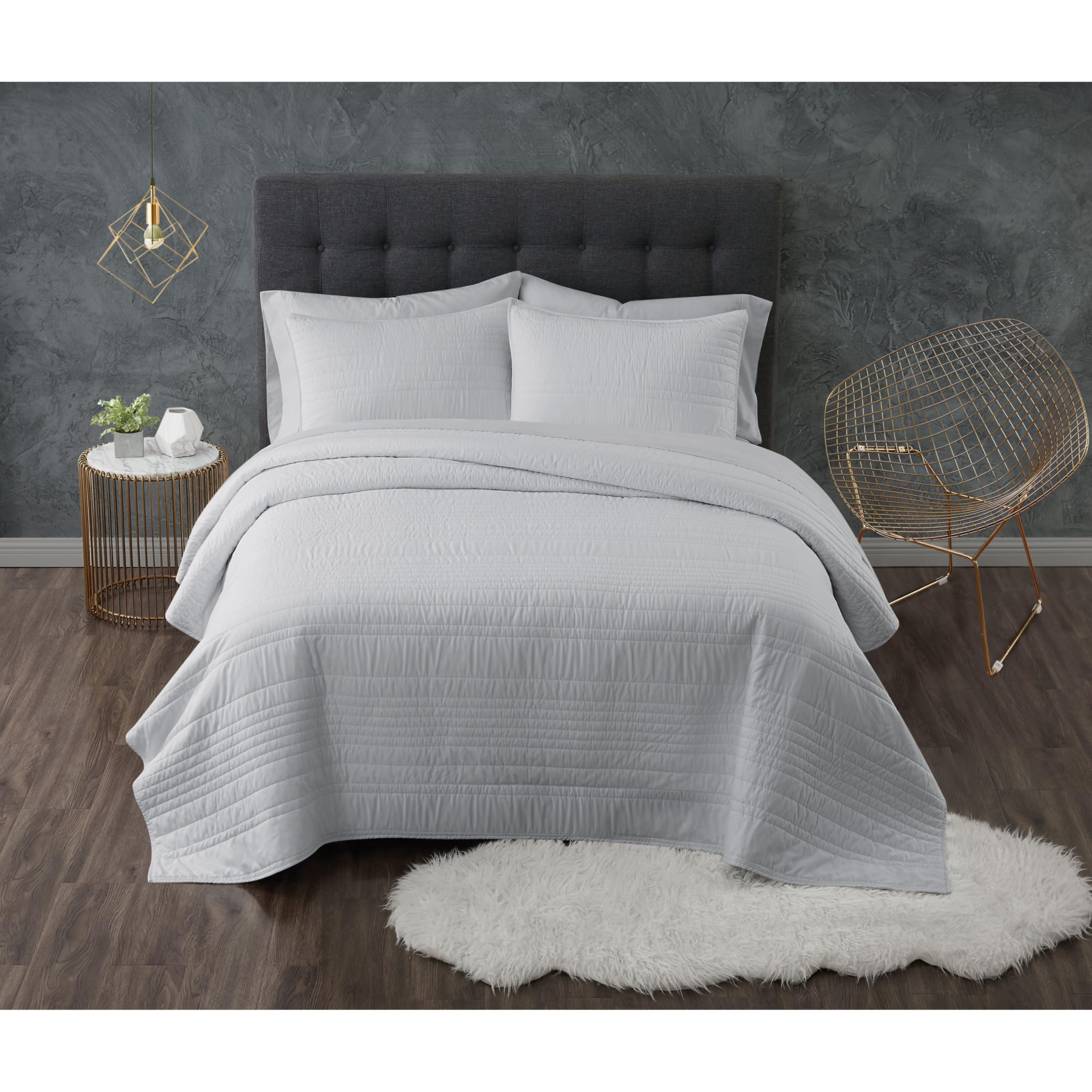 Truly Calm 3-Piece Full/Queen Quilt Set - Grey Polyester Bedding with Solid Color Design for Men & Women | OEKO-TEX Certified Hypoallergenic Comfort | Perfect for Master Bedroom, Guest Room & Dorm Decor