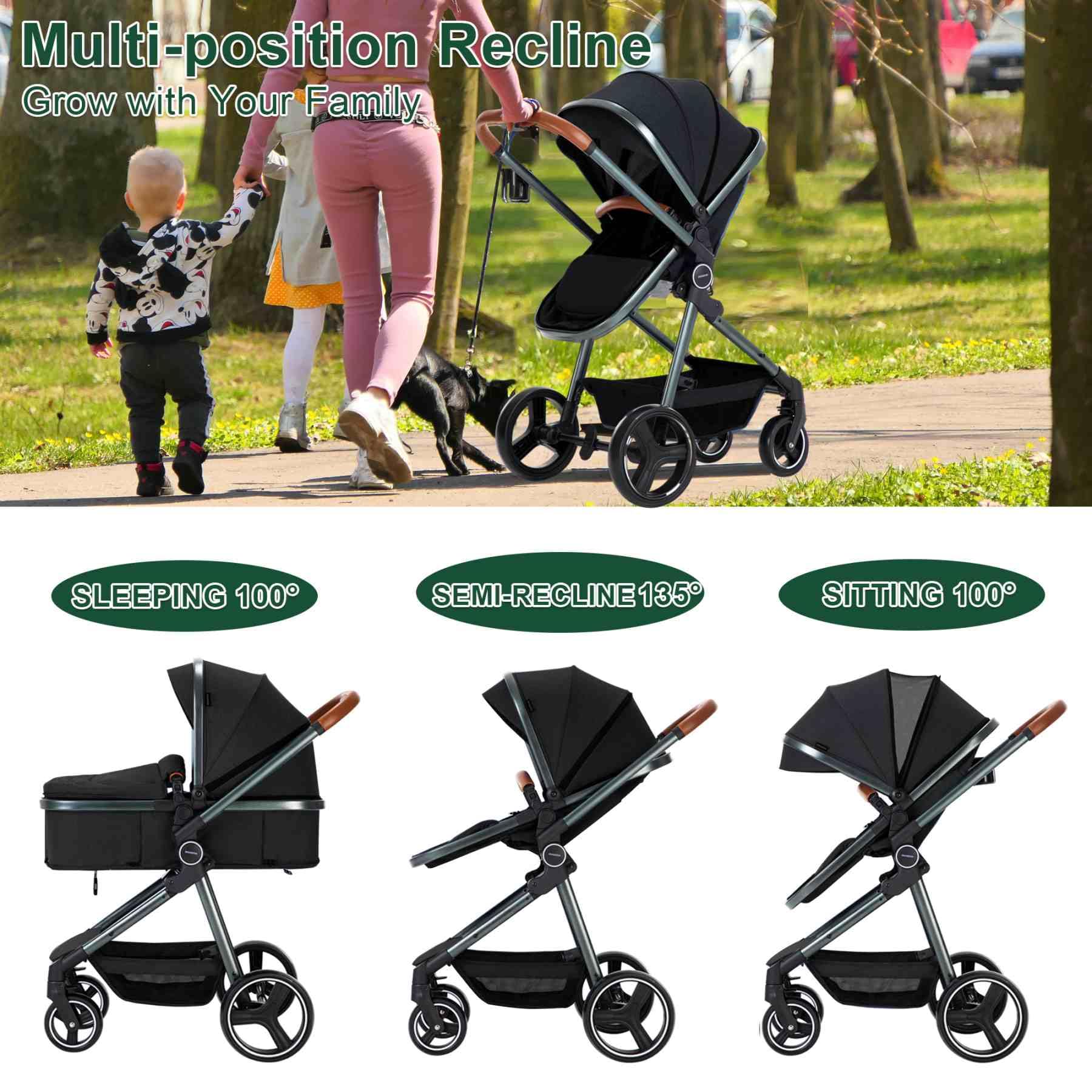 2024 Modern Baby Stroller - Convertible Newborn to Toddler Pram with Bassinet | Lightweight Travel System for Infants & Car Seat Compatibility | Perfect for Shopping, Walks & Air Travel