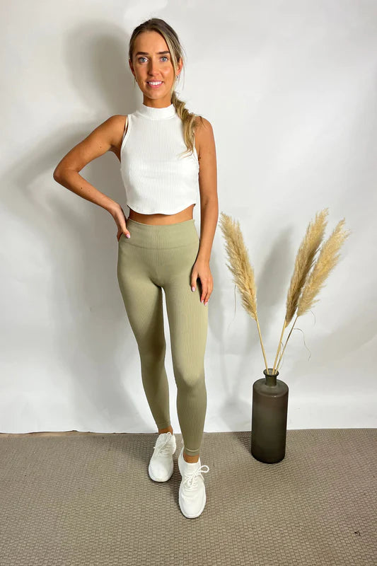 Premium High-Waist Ribbed Leggings for Women - Stretchy Yoga Pants with Tummy Control - Multiple Colors - Perfect for Workouts, Yoga & Everyday Wear