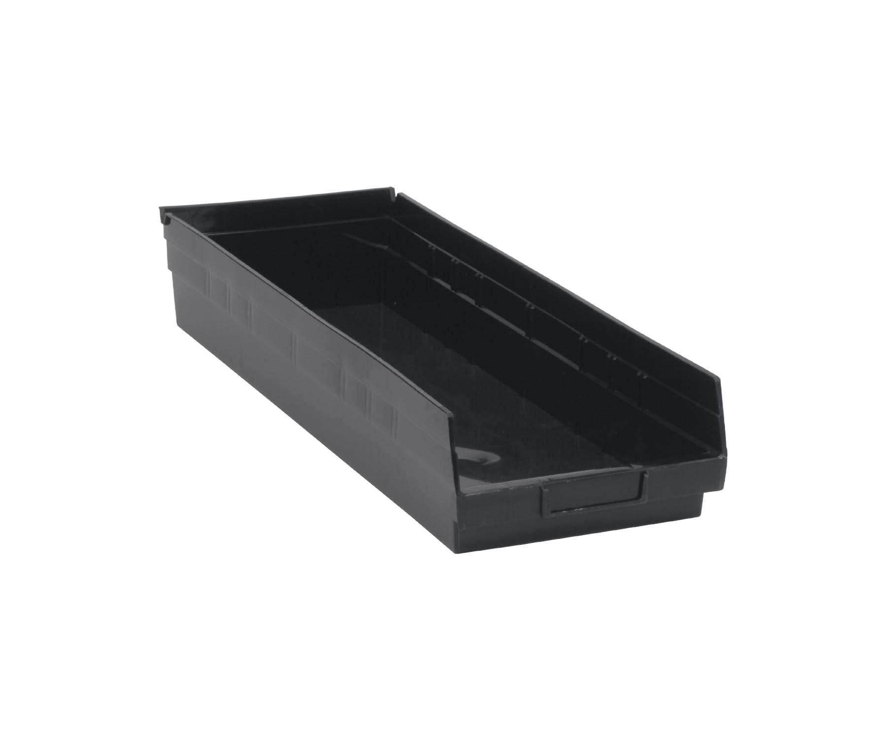 Quantum Storage Systems QSB114BK 6-Pack 4 Inch Hanging Plastic Shelf Bins - 23.6 x 8.4 x 4 Inches Black Storage Containers for Organizing Closet, Pantry, Garage, and Office Supplies