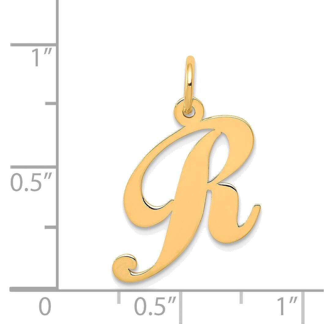 14K Yellow Gold Initial R Charm Necklace - Personalized Fancy Script Letter Pendant for Women, Gift for Her, Birthday, Anniversary, Valentine's Day