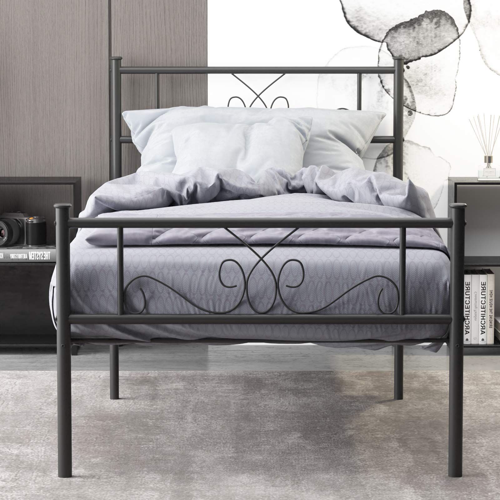 Weehom 12.7 Inch Metal Platform Bed Frame - Sturdy Steel Twin Size Bed with Noise-Free Design, Non-Slip Mattress Foundation - No Box Spring Needed (Black) | Perfect for Small Spaces, Guest Rooms & Dormitories