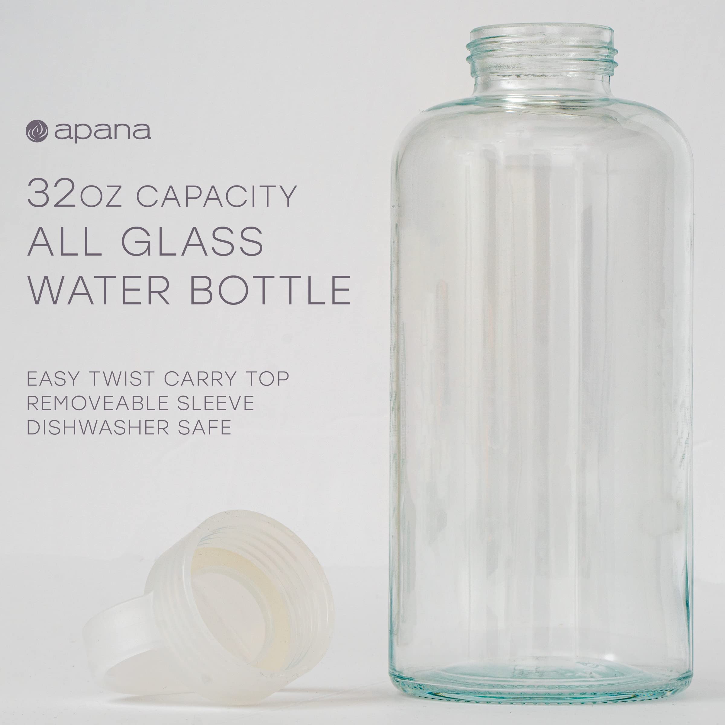 **Apana Yoga Glass Water Bottle - BPA Free, Non-Slip Sleeve, Leak Proof Lid - Reusable 19oz & 32oz Sports Water Bottle with Wide Mouth - Perfect for Yoga, Gym & Outdoor Hydration**