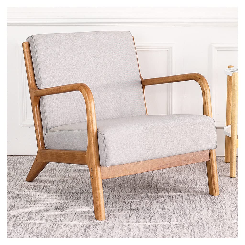 Mid-Century Modern Leather Accent Chair with Wooden Frame & Upholstered Backrest - Elegant Lounge Chair for Living Room, Bedroom, Office & Apartment (Light Grey) - Perfect for Reading, Relaxing & Home Decor