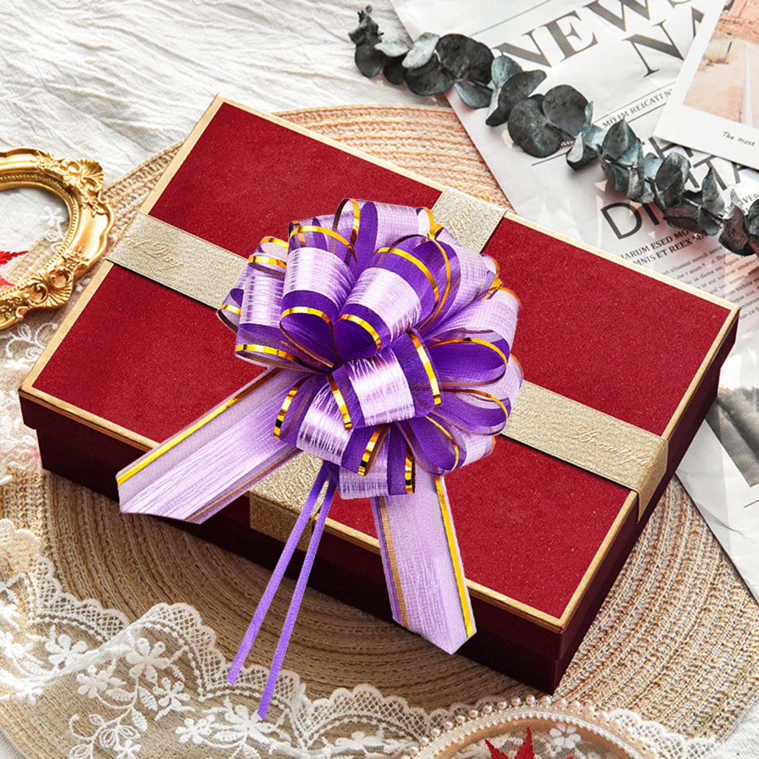 6 PCS Large Pull Bows for Gift Wrapping - Elegant Wedding, Party & Holiday Decoration Bows - Perfect for Gift Baskets, Present Decor & Festive Ribbon Accents (Purple) - Ideal for Christmas, Birthdays & Special Occasions