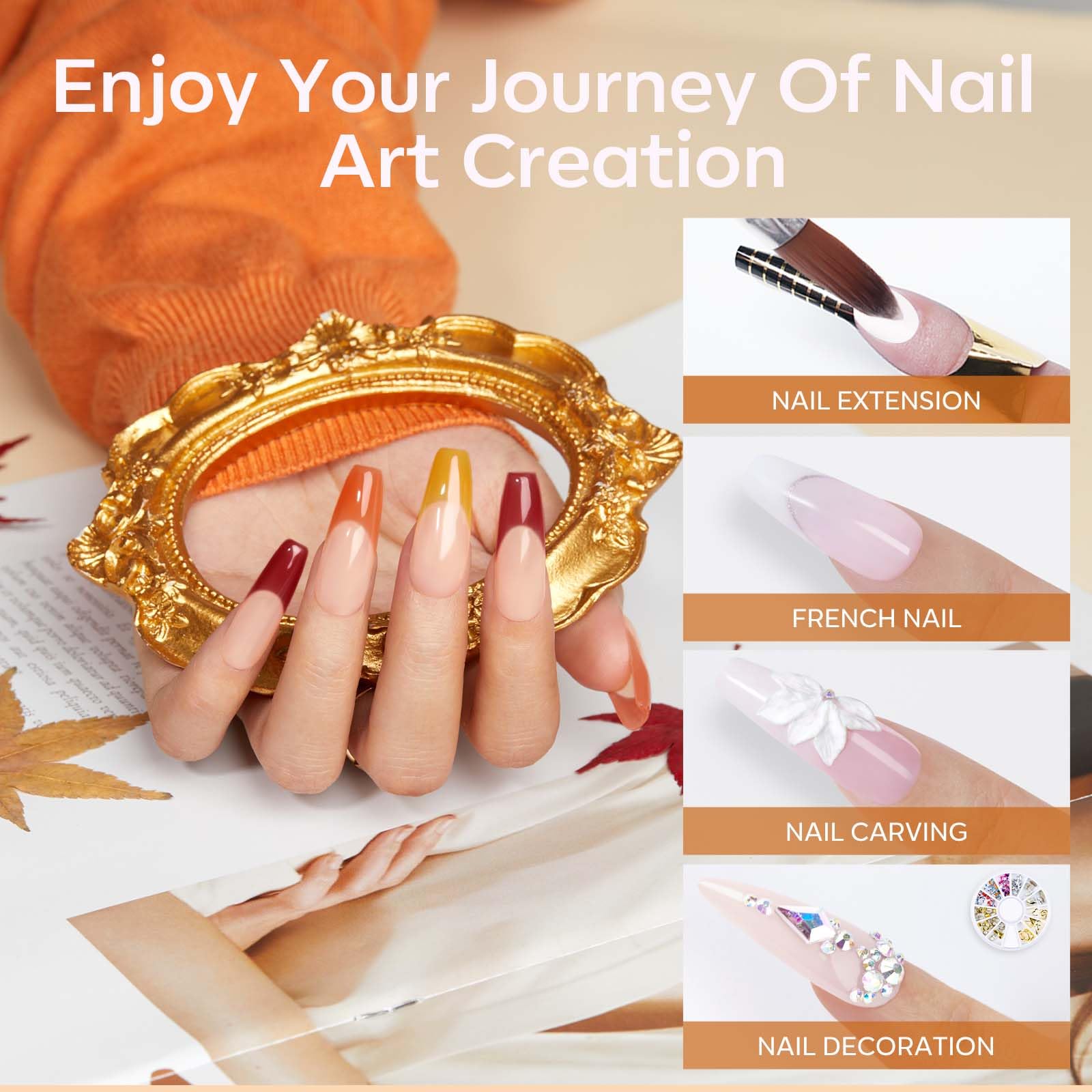 Modelones Acrylic Nail Kit - Halloween & Fall Collection with Acrylic Powder, Monomer Liquid, Rhinestone Glue, Nail Primer, Top Coat & Brush for DIY Nail Extensions - Perfect for Halloween Nails, Fall Manicures & Salon Quality Nail Art at Home