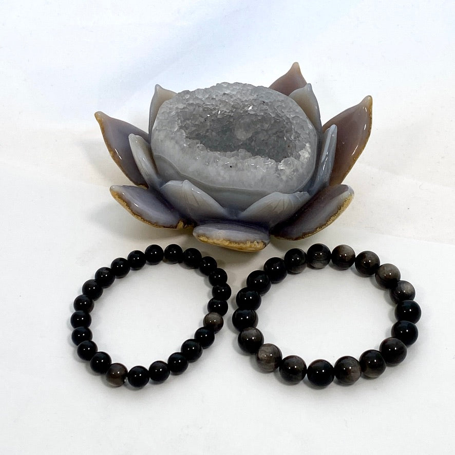 Silver Sheen Obsidian Bracelet for Women - Natural Stone Healing Crystal Jewelry for Protection & Positive Energy - Perfect for Meditation, Yoga & Spiritual Gifts