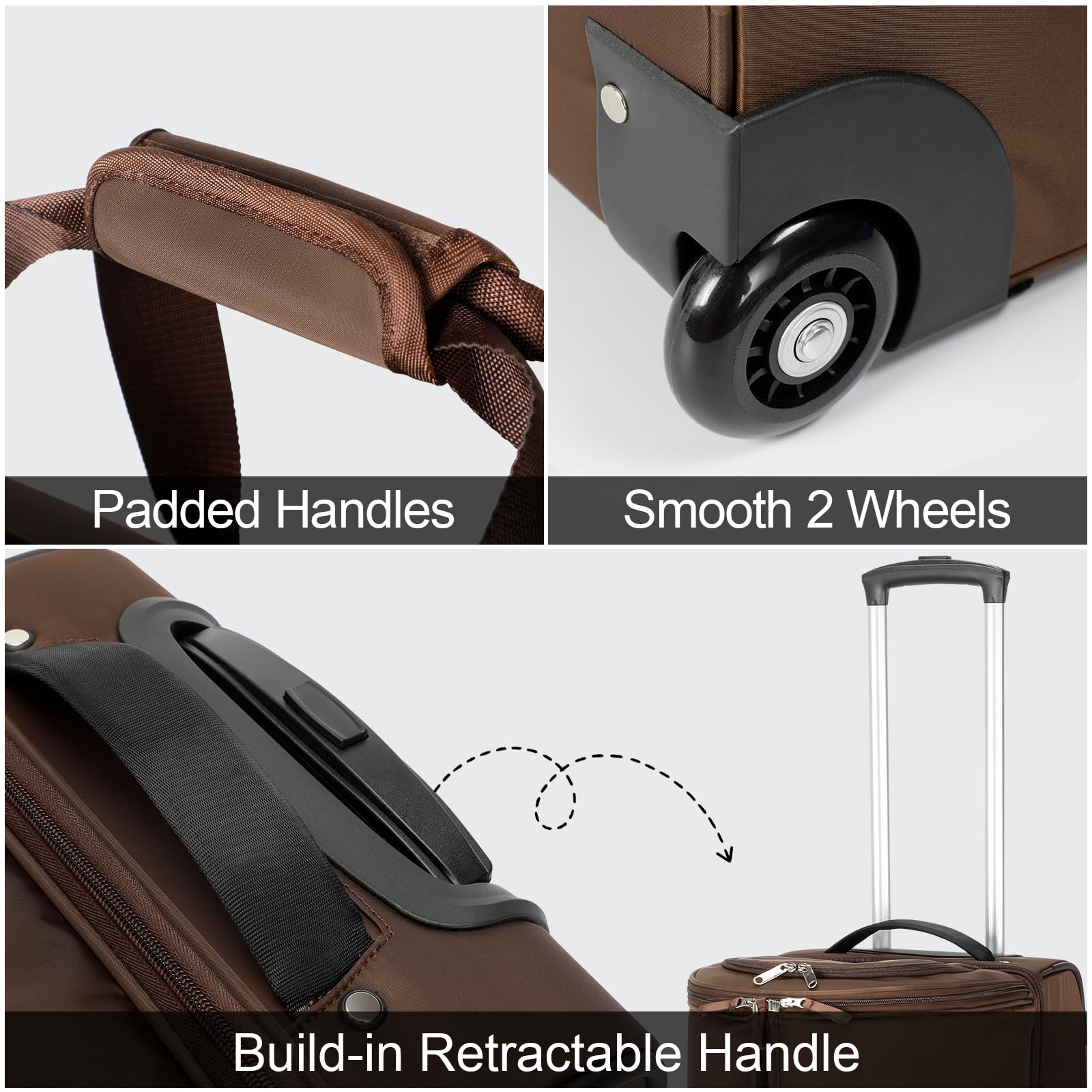 Modoker Convertible Rolling Garment Bag for Travel - Expandable Suitcase with Wheels, Trolley Handle & Shoe Compartment | Business Trip Luggage, Weekender Duffel Bag for Men & Women (Brown) - Perfect for Air Travel, Business Meetings & Weekend Getaways