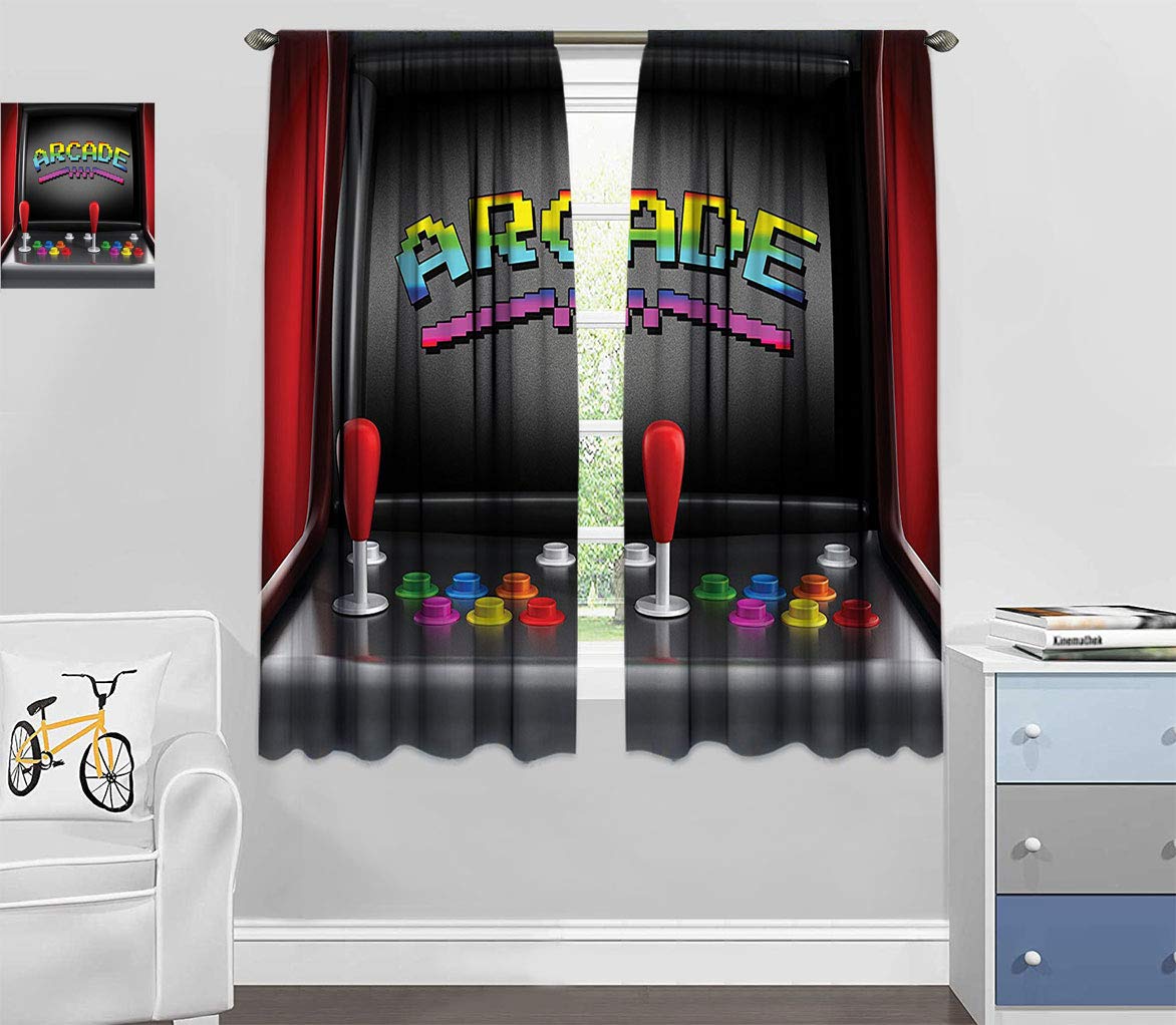 Retro Arcade Game Blackout Curtains - Vintage 80s Video Game Design with Joystick & Buttons, 60