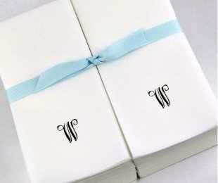 Personalized Black Script Initial W Disposable Linen Guest Hand Towels with Ribbon - 200 Count - Perfect for Weddings, Parties & Luxury Events