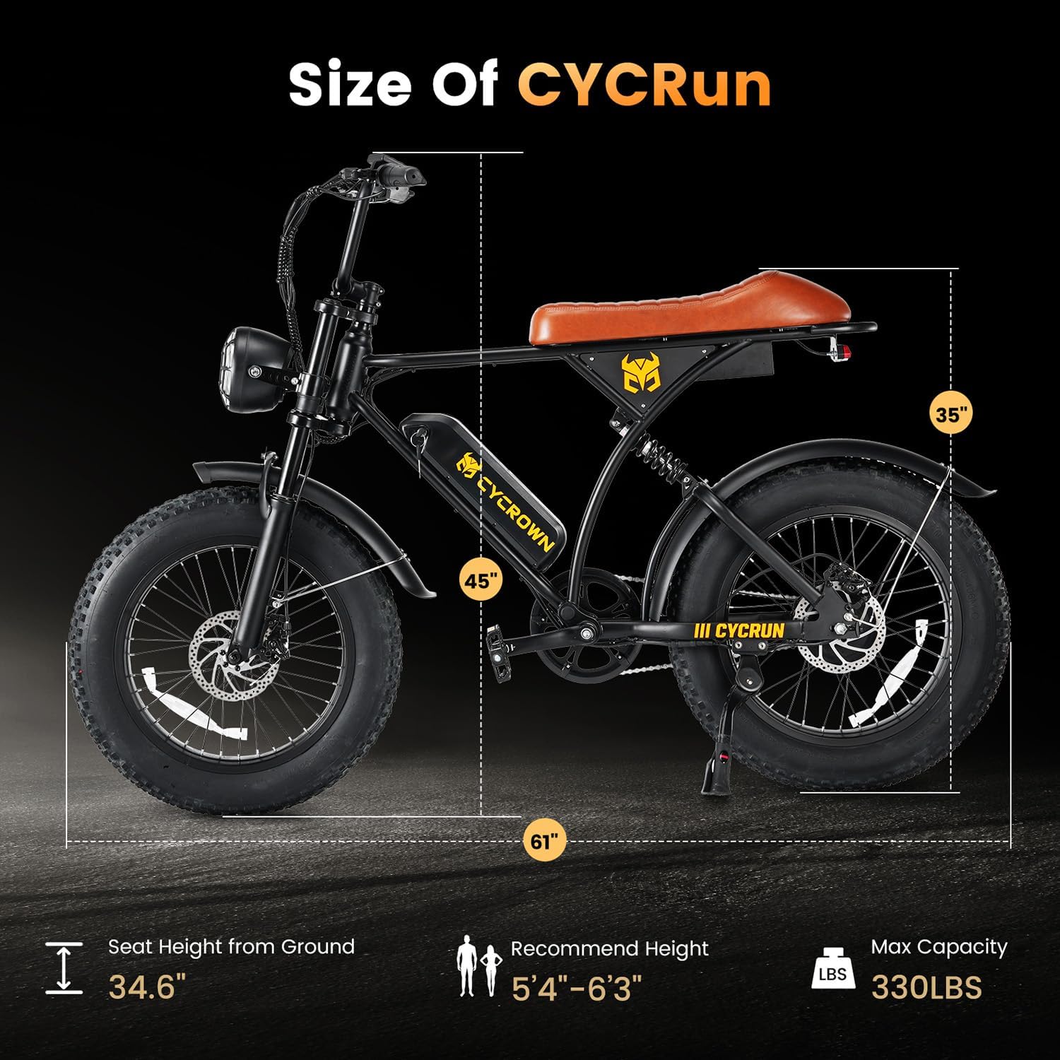 Cycrown CycRun Vintage Moped Electric Bike - 750W Motor, 374Wh Removable Battery, 20 MPH Speed, 38 Mile Range - Perfect for Urban Commuting & Leisure Rides