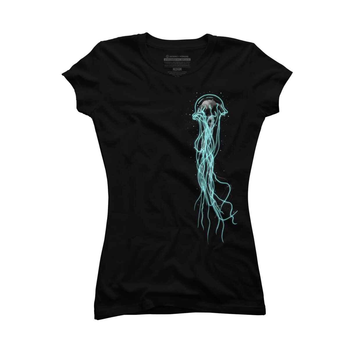 Design By Humans Junior's Electric Jellyfish Graphic T-Shirt - Soft Cotton Tee for Women - Perfect for Concerts, Beach Outings & Casual Wear