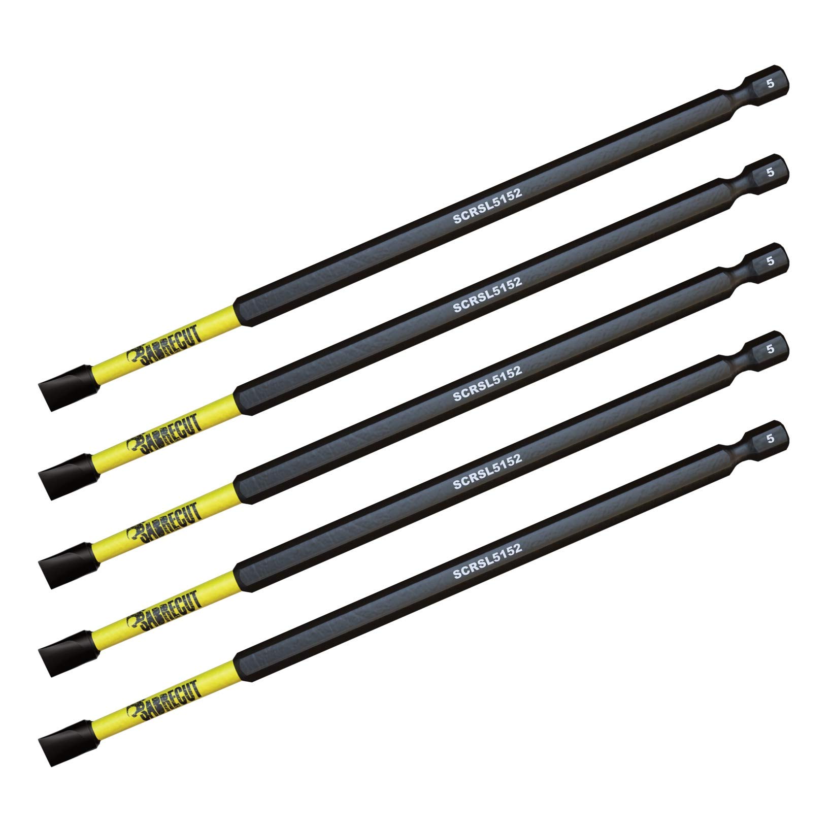 5-Piece SabreCut SCRSL5152_5 152mm SL5 Magnetic Impact Slotted Screwdriver Bit Set - Heavy Duty Single-Ended Tips Compatible with Dewalt, Milwaukee, Bosch, Makita & More - Perfect for Construction, DIY Projects & Professional Tool Kits