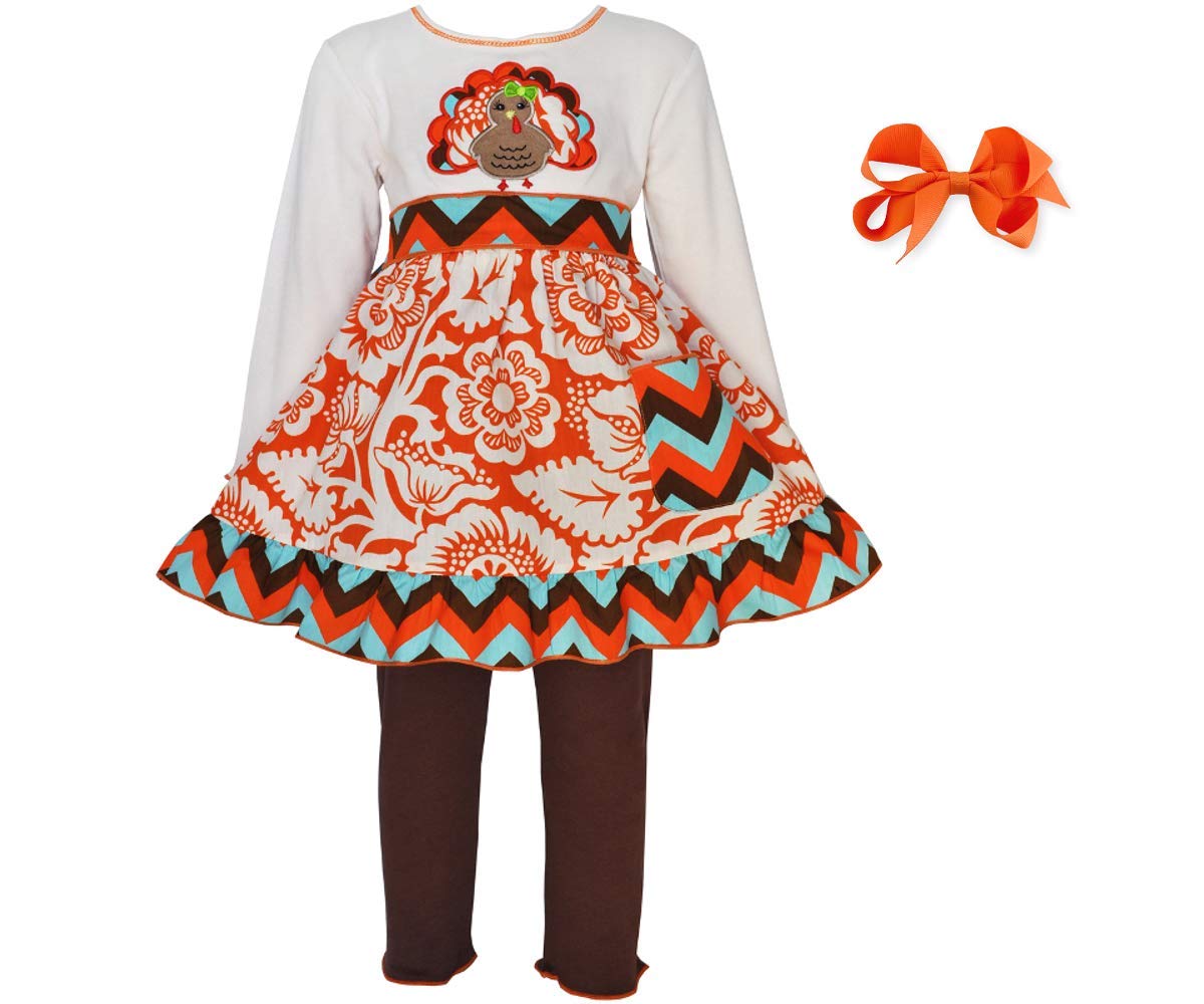 Girls Thanksgiving Outfits - Adorable Turkey Chevron Dress Set for Toddlers & Kids | Holiday Family Gatherings, Fall Photoshoots & Festive Celebrations