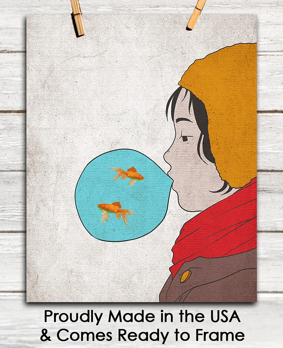 Fish in Bubble Gum Abstract Wall Art - Minimalist Aesthetic Boho Decor for Home, Office, Bedroom & Living Room - Unframed 8x10 Inch Poster - Perfect for Modern Spaces, Teen Rooms & Creative Workspaces