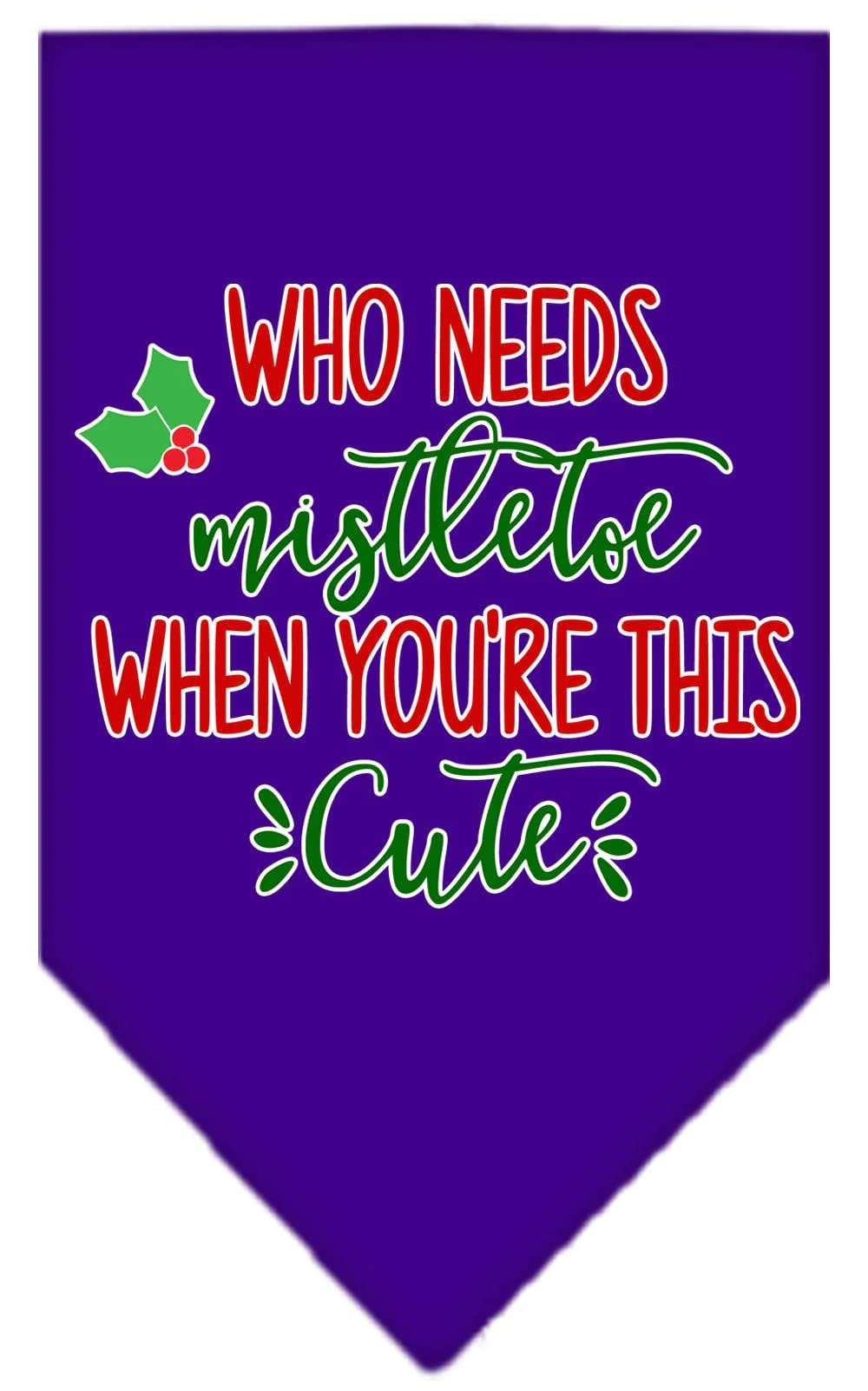 Christmas Pet Bandana for Dogs - 'Who Needs Mistletoe' Screen Printed Purple Small Holiday Accessory | Perfect for Holiday Photos & Festive Gatherings