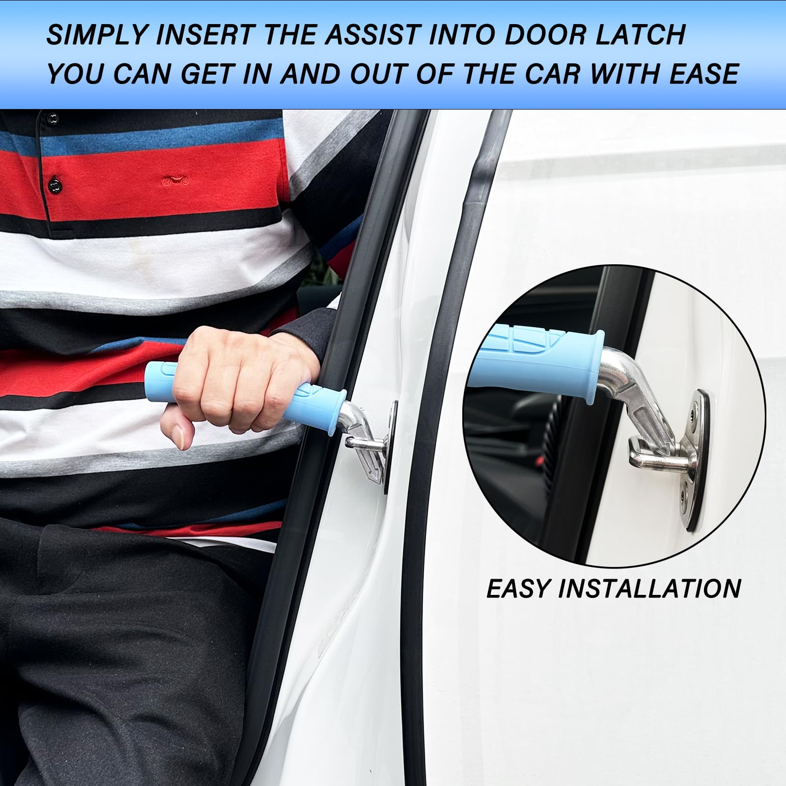 Elderly Car Door Handle - Portable Assist Grab Bar for Seniors & Handicapped | Vehicle Mobility Aid with Non-Slip Grip (Blue, 1 Pack + Strap) | Ideal for Easy Car Entry/Exit & Improved Accessibility