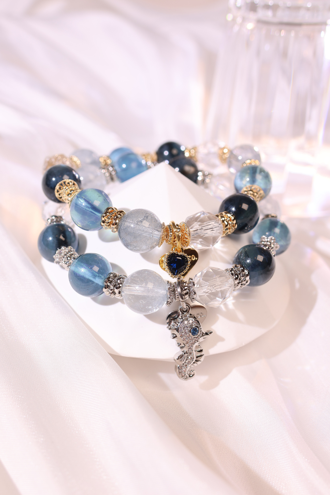 INTENTION Glam 10mm Beaded Bracelet for Communication & Peace - Spiritual Jewelry for Meditation, Yoga, and Positive Energy (Adjustable, Unisex)