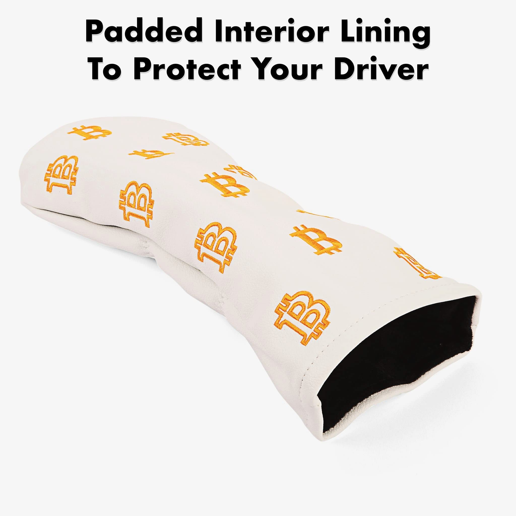 Bitcoin Golf Driver Headcover - Premium Leather Golf Club Covers for Men & Women - HODL 21 Head Cover Golf Accessories (White) - Perfect for Crypto Enthusiasts & Golf Lovers on the Course
