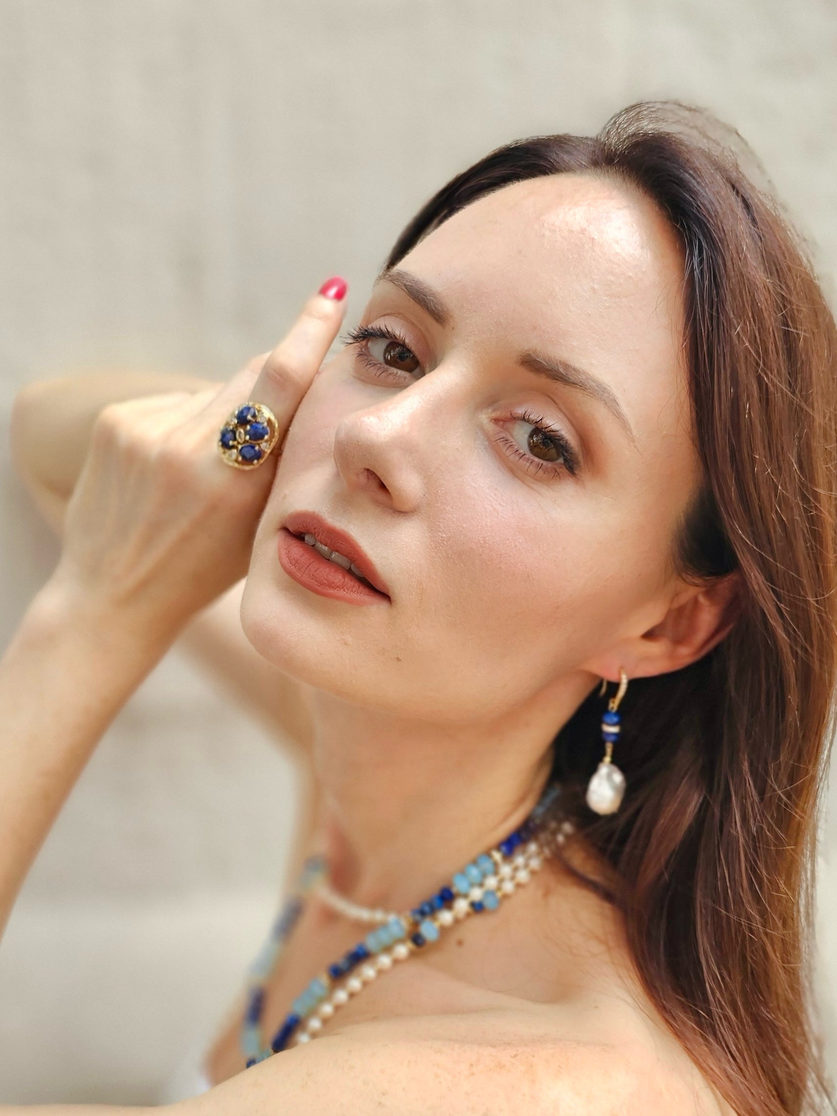 Lapis Lazuli & Zircon Statement Adjustable Ring for Women - Elegant Blue Gemstone Jewelry for Parties, Weddings & Special Occasions - NR013