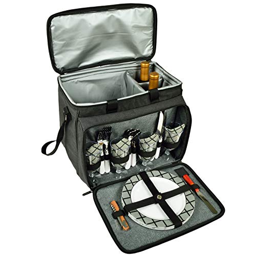 Premium 4-Person Picnic Cooler Bag with Full Accessories - Insulated, Portable & Durable for Outdoor, Camping, Beach & BBQ (Charcoal Gray)