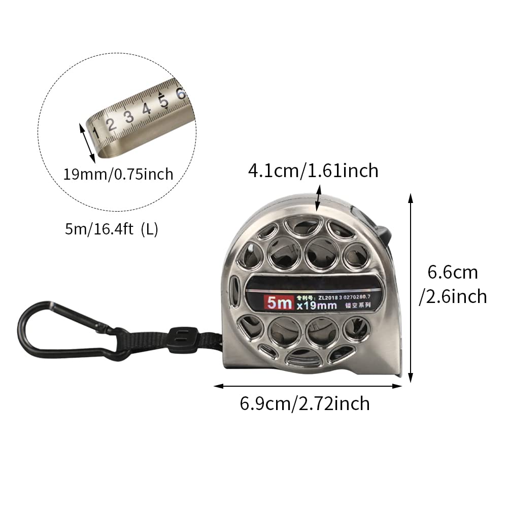 Premium 5M Auto-Lock Stainless Steel Tape Measure - Durable Hollow Metal Construction, Waterproof & Anti-Fall Design for Industrial & Home Use (Silver) | Perfect for Construction, DIY Projects, Carpentry & Home Renovations