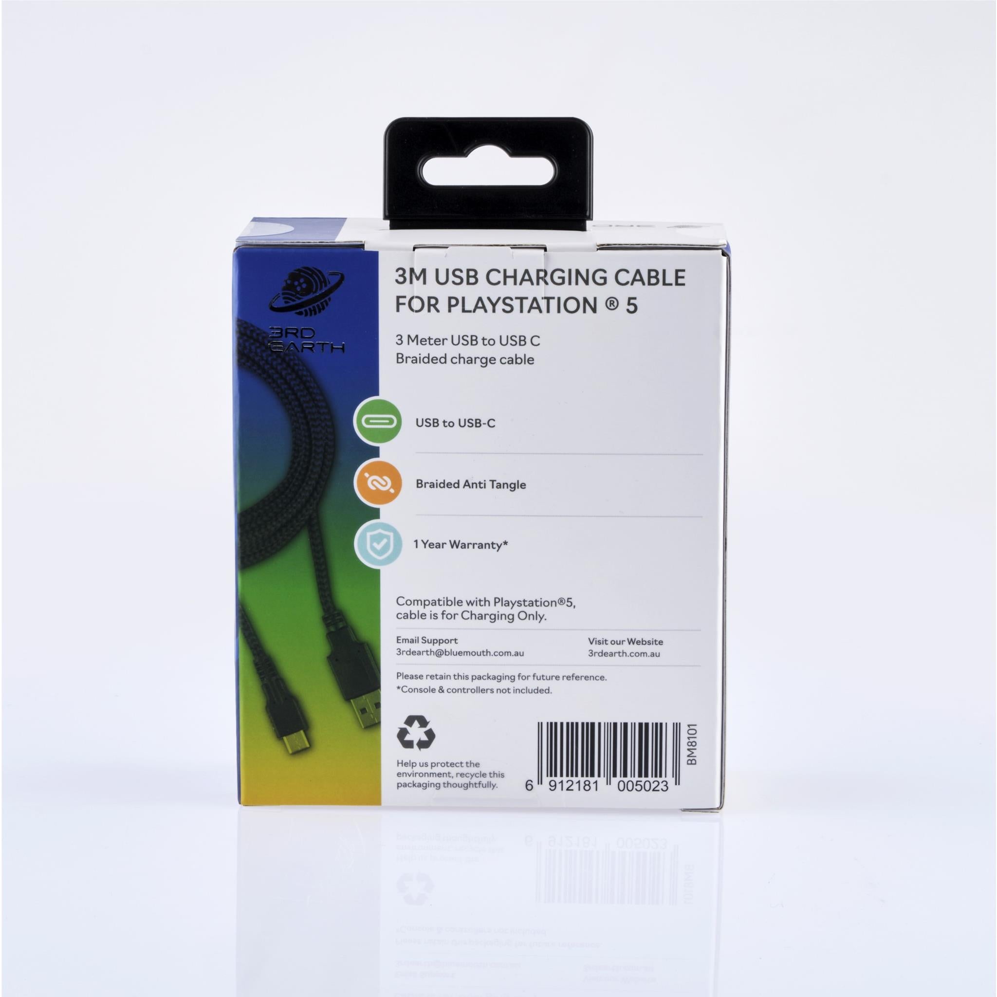 3M Charge & Play USB Cable for PlayStation 5™ - Fast Charging & Data Sync - Durable Braided Cord for Gaming & Entertainment