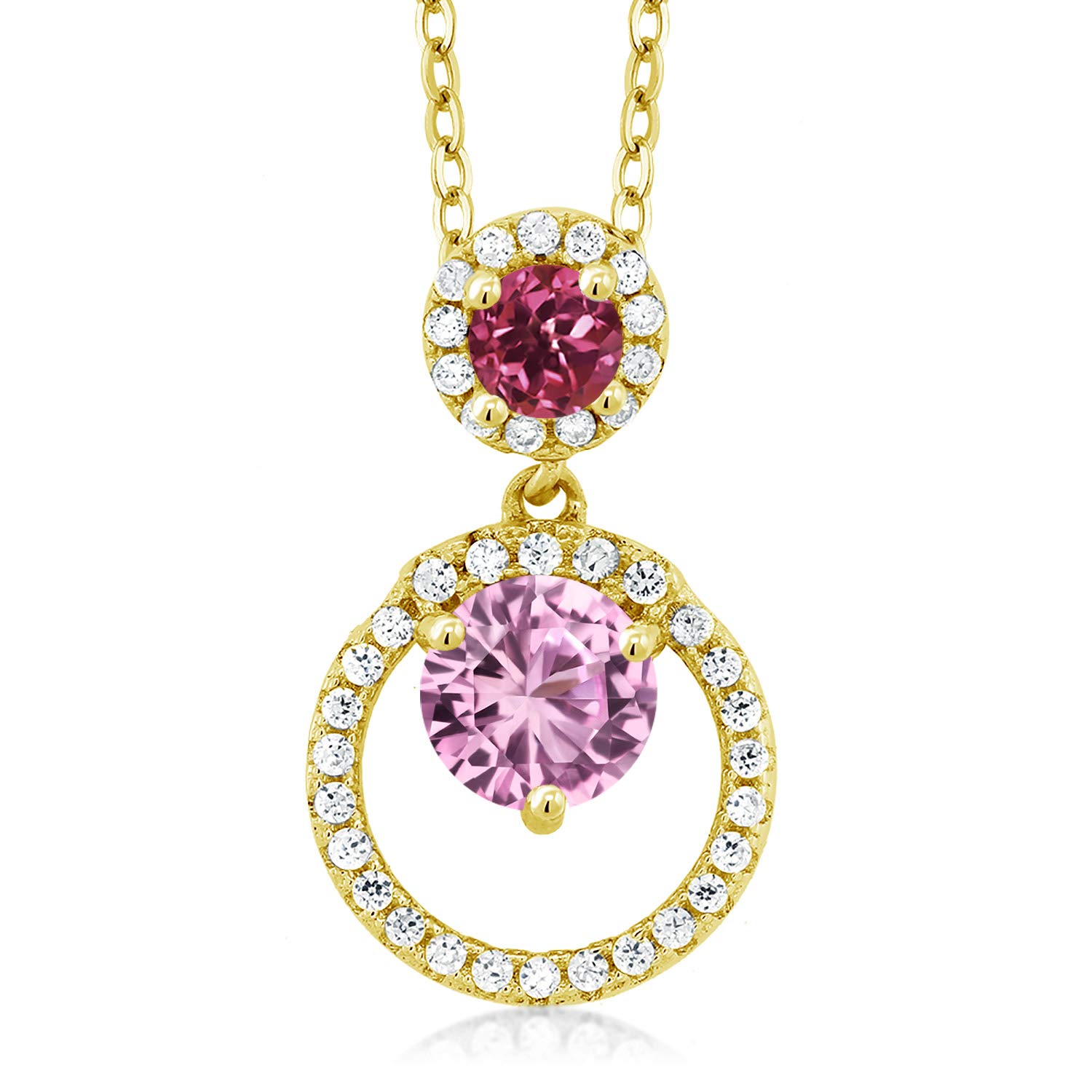 1.85 Ct Pink Created Sapphire & Pink Tourmaline 18K Yellow Gold Plated Silver Pendant - Elegant Jewelry Gift for Women, Perfect for Valentine's Day, Anniversary & Special Occasions