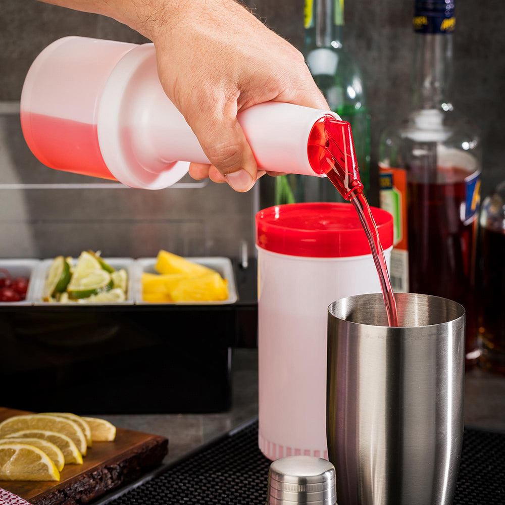 Bar Lux 0.5 Quart Plastic Quick Pour Storage Bottle with Red Spout & Lid - 3.5