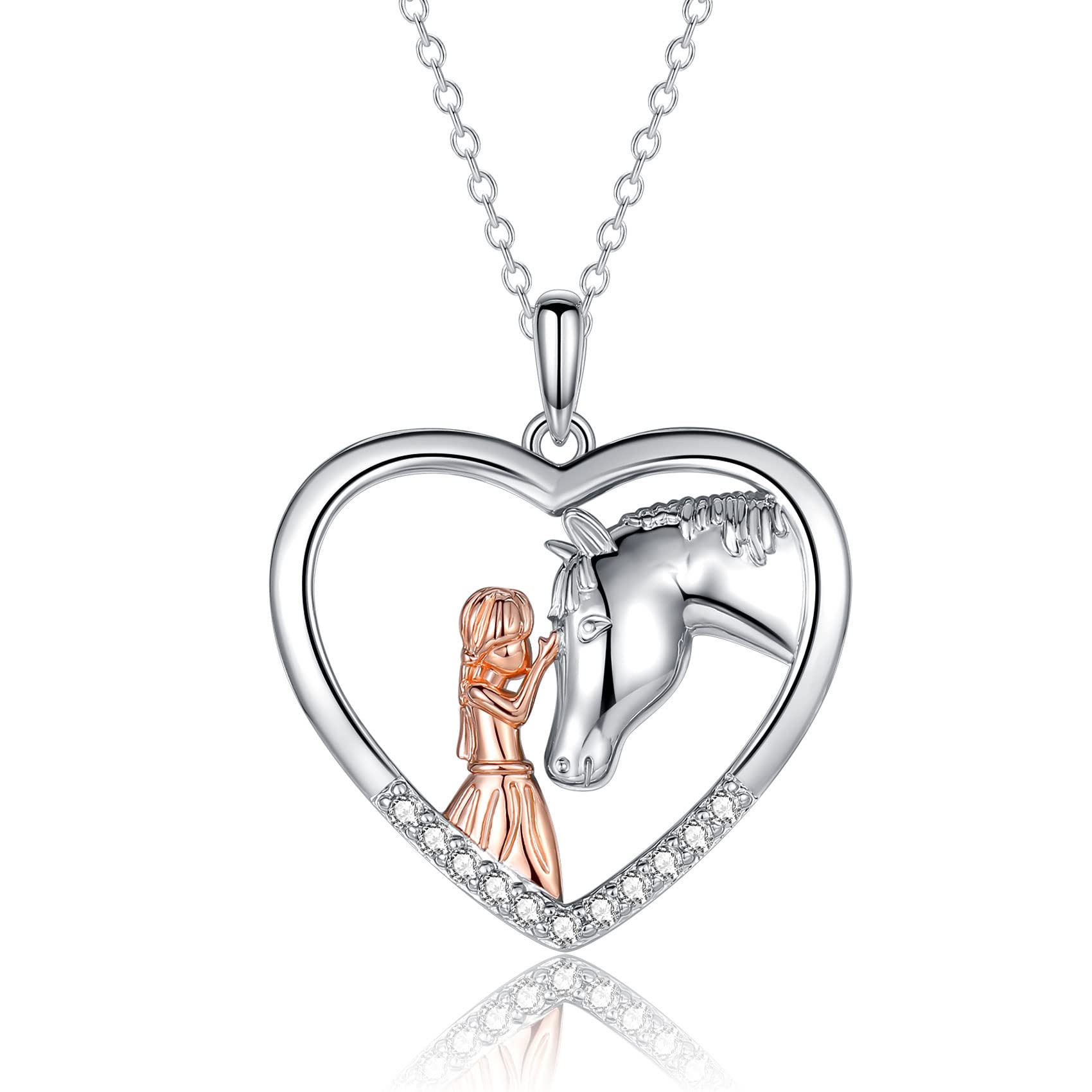 Sterling Silver Horse Necklace for Girls & Women - Heart Shaped Cubic Zirconia Pendant Jewelry for Teens & Kids - Perfect Equestrian Gift for Birthday, Christmas & Special Occasions - Ideal for Horse Lovers, Equestrian Events & Everyday Wear