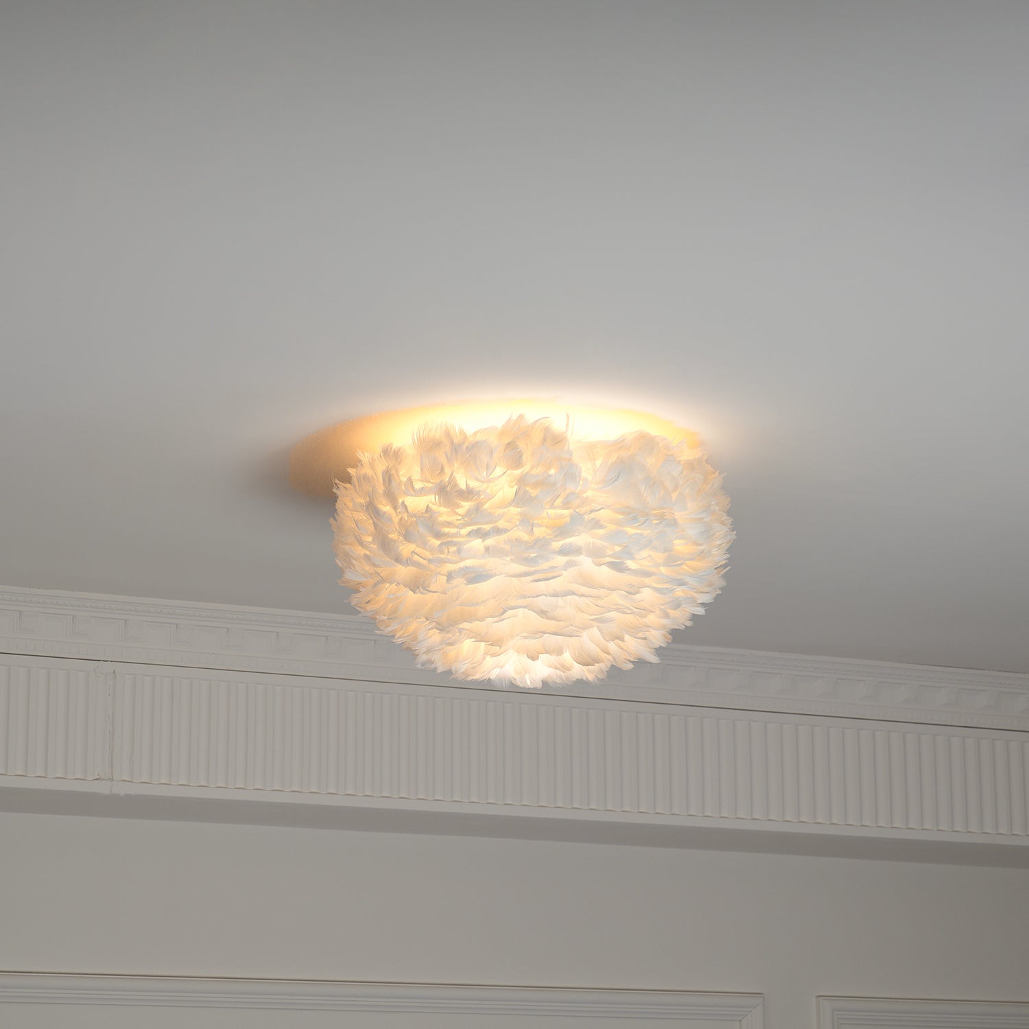 Feathered Ceiling Lamp - Elegant Boho Chandelier with Natural Feathers for Bedroom, Living Room, or Dining Room Lighting