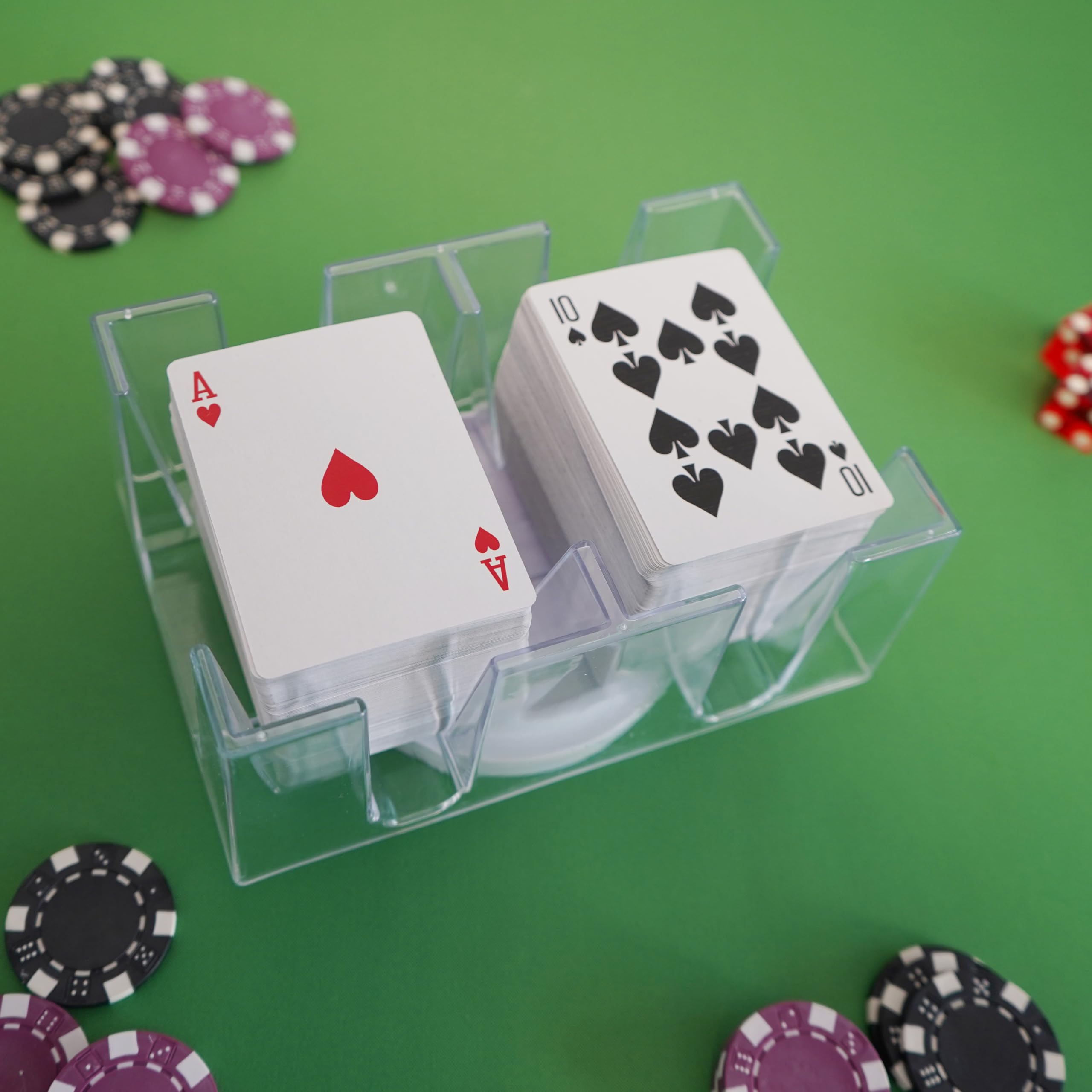 DNB Revolving Playing Card Tray - 6 Deck Plastic Rotating Card Holder for Canasta, Poker, Bridge & Casino Games - Perfect for Game Nights & Card Tournaments