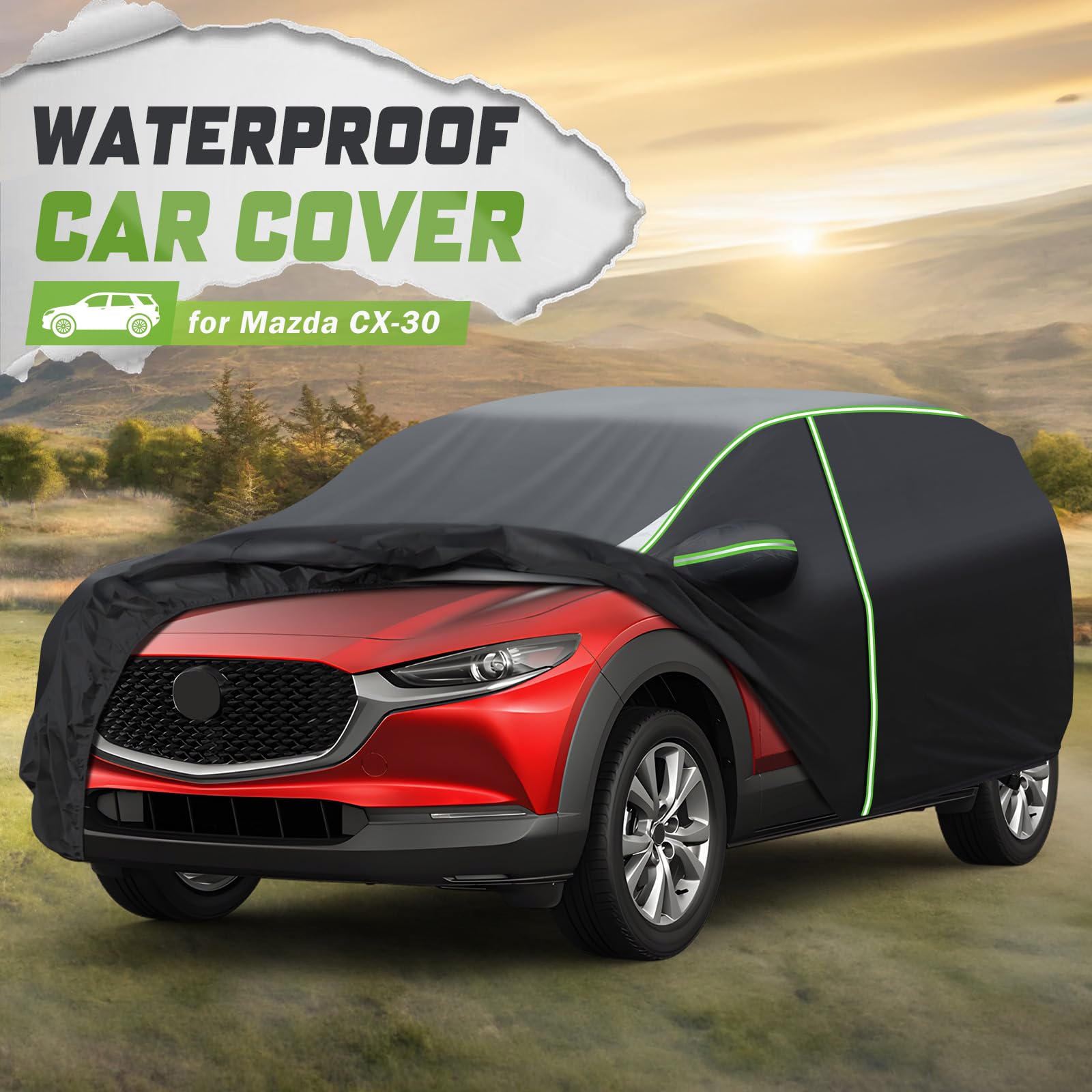 Mixsuper All-Weather Waterproof Car Cover for Mazda CX-30 (2020-2025) | Outdoor Full Protection Cover with Zipper Door & Reflective Strips | Perfect for Parking, Travel & Extreme Weather Protection