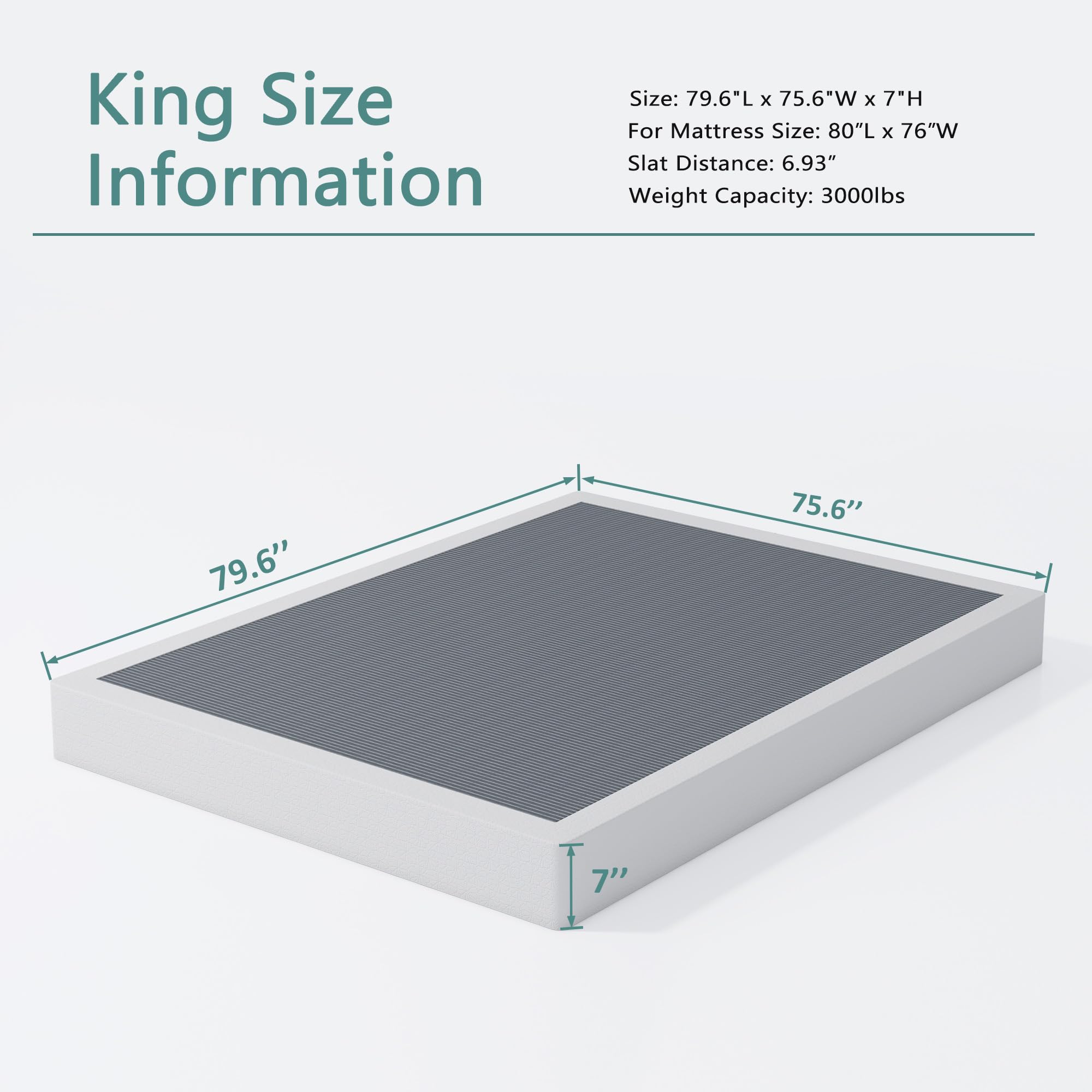 7 Inch King Size Box Spring - Sturdy Metal Mattress Foundation with Fabric Cover, Easy Assembly & Noise Free - Perfect for Bedroom, Guest Room & Dormitory