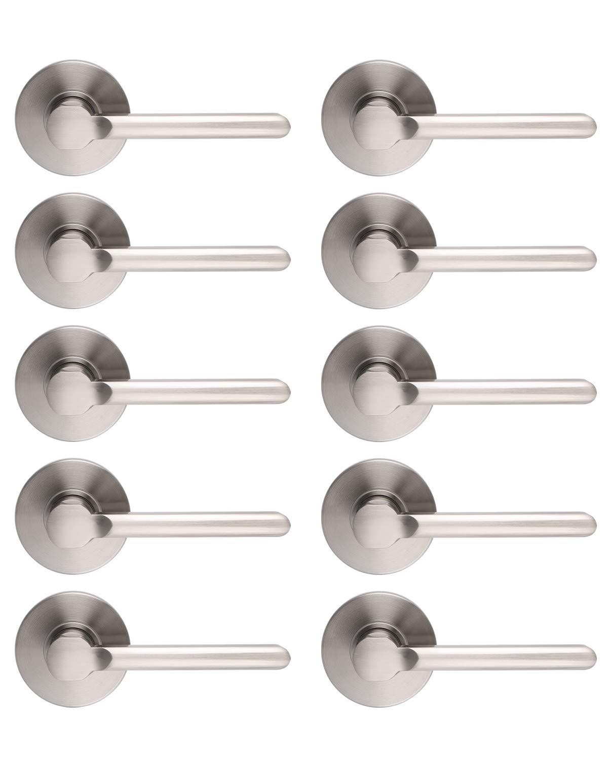 Probrico 10-Pack Satin Nickel Non-Turning Flat Half-Dummy Door Levers - Interior Closet & French Door Handles for Home, Office & Commercial Spaces