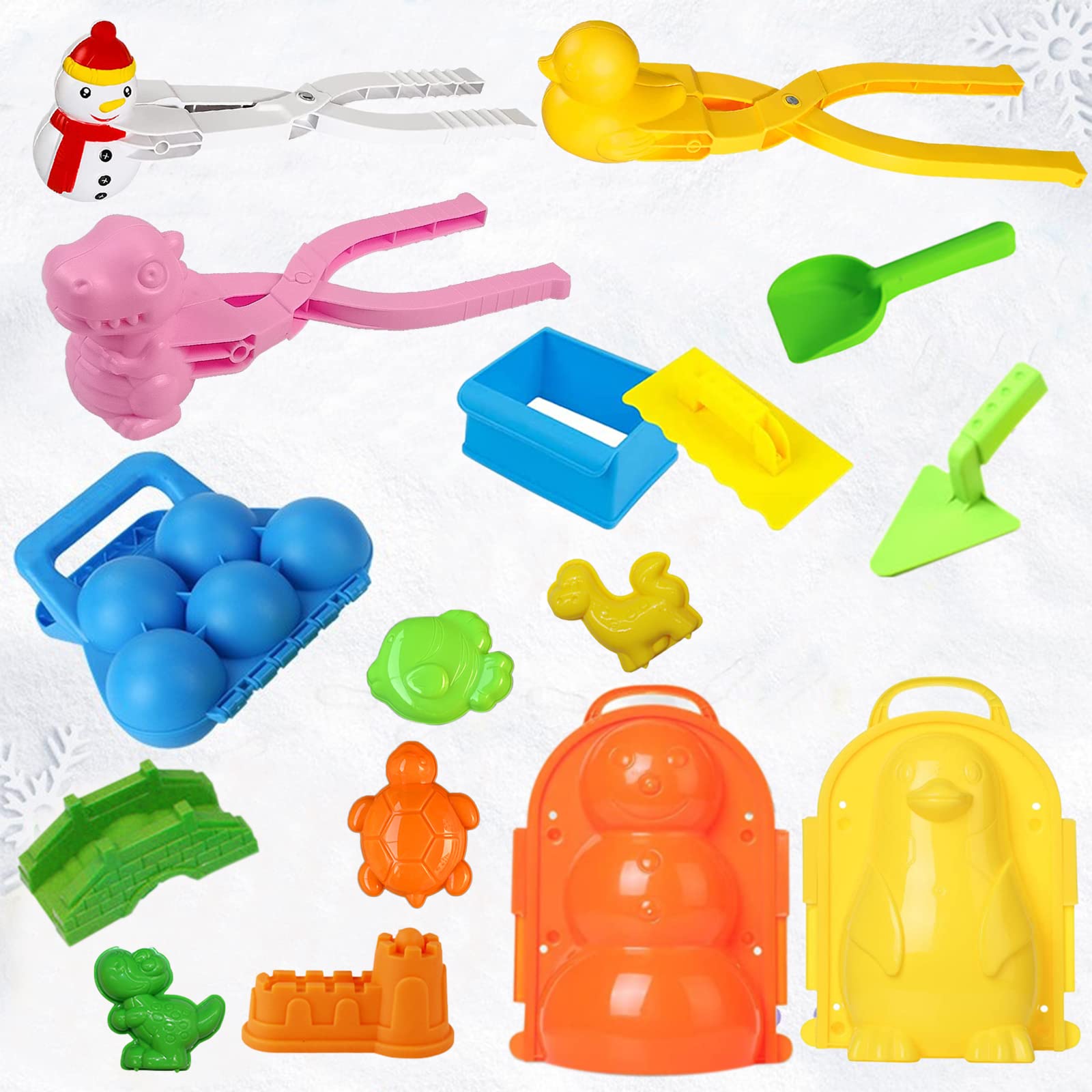 SupAI 16 Pcs Snowball Maker Kit with Handle - Winter Snow Toys for Snowball Shapes, Duck Molds & Slingshot - Fun Outdoor Snowball Fights for Kids, Toddlers & Adults - Perfect for Winter Play & Family Snow Activities