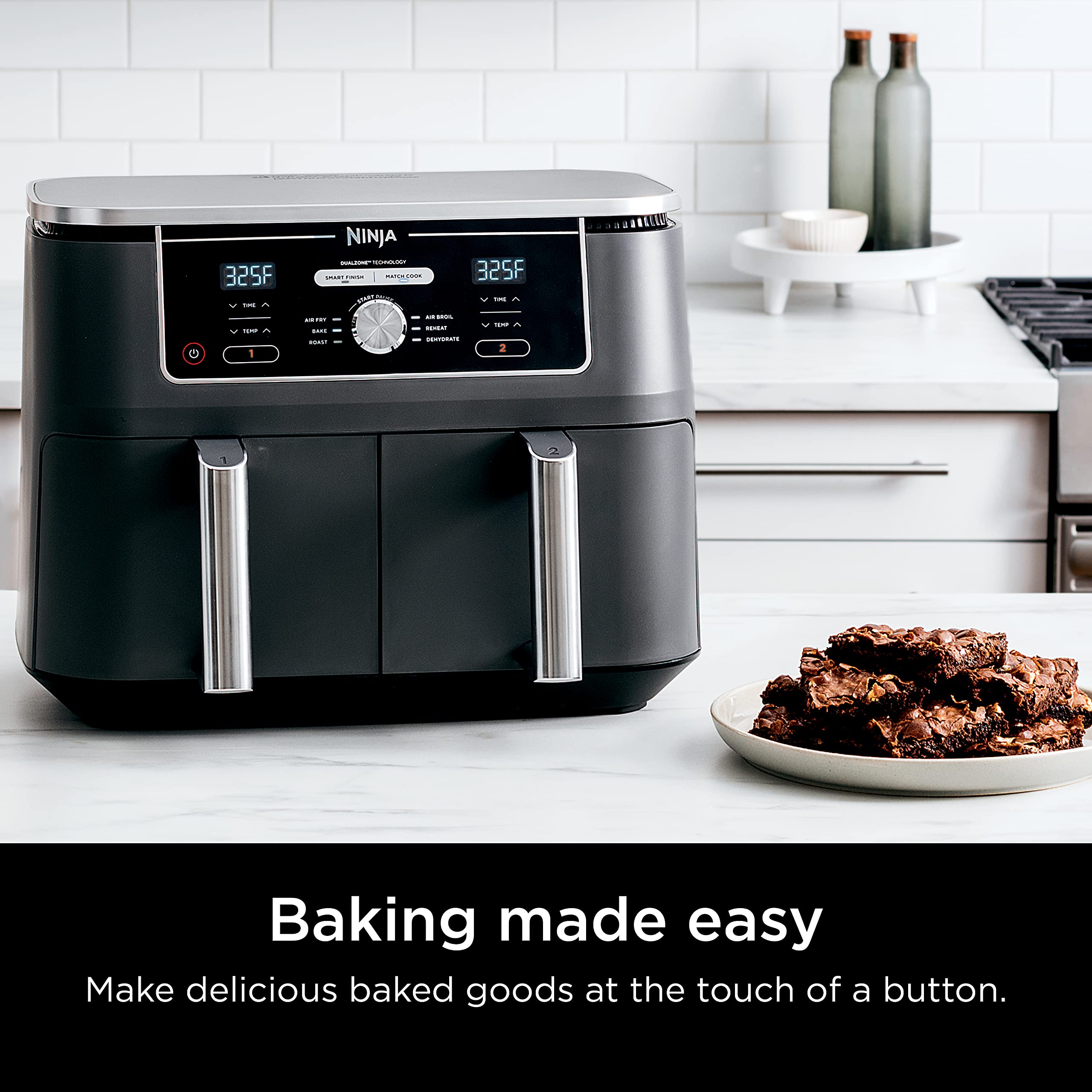 Ninja DZ401 Foodi 10 Quart 6-in-1 DualZone XL 2-Basket Air Fryer with Independent Frying Baskets - Roast, Broil, Dehydrate - Smart Finish & Match Cook Technology - Large Capacity for Family Meals - Grey - Perfect for Quick Cooking, Healthy Meals & Party Snacks