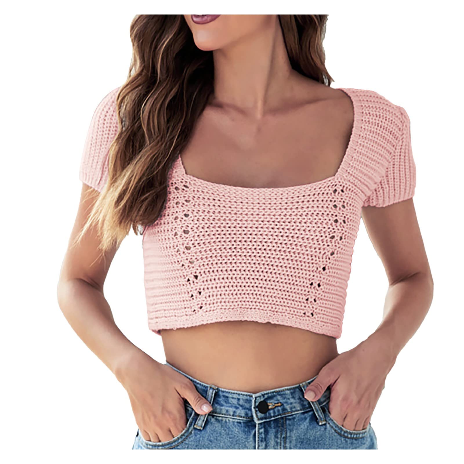 Sexy Women's Crop Tops - Hollow Out Short Sleeve Knit Shirts for Summer | Perfect for Beach, Party & Casual Outfits
