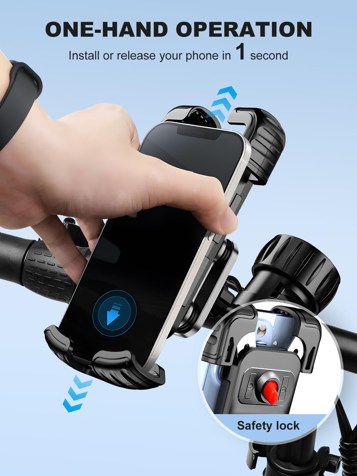 Universal Motorcycle Phone Mount Holder - Dual Vibration Dampener Bike Phone Mount for iPhone 15/14/13/12 Pro Max & 5.1-6.8