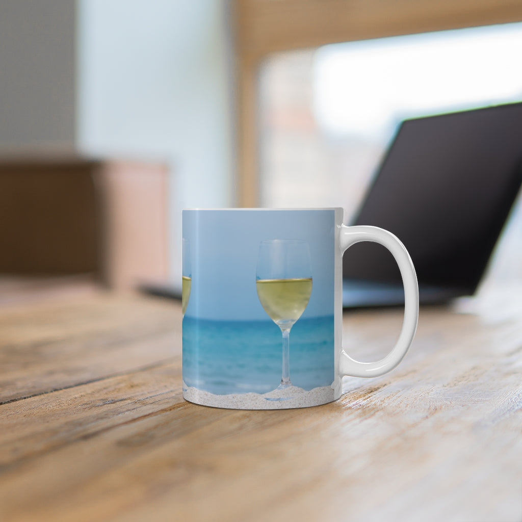 Beachy Wine Ceramic Mug - 16oz Handmade Coastal Design Coffee Cup for Beach Lovers, Perfect for Wine, Tea & Hot Drinks - Great for Home, Office & Outdoor Picnics
