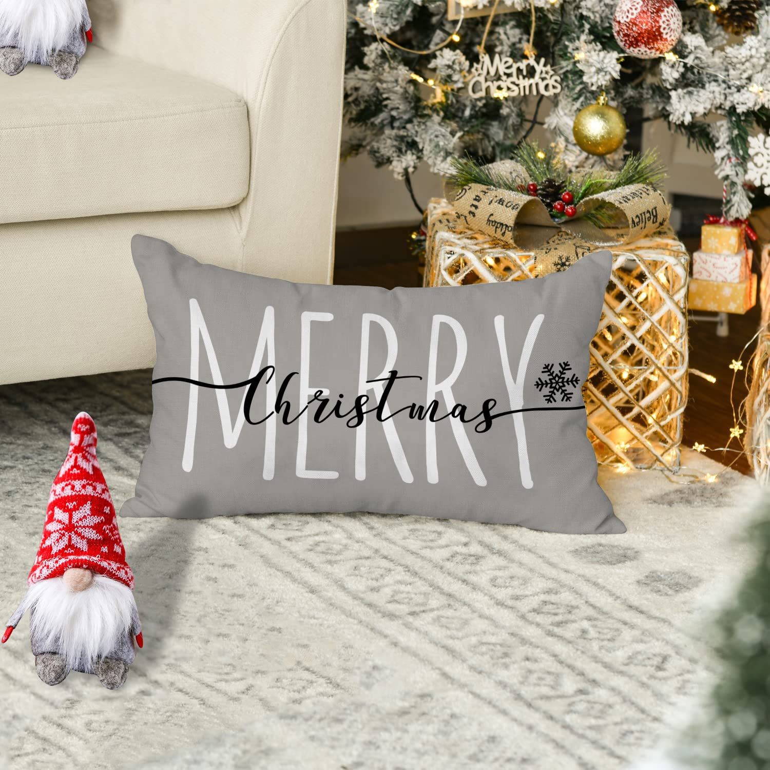 Jbralid Christmas Pillow Covers 20x36 Inch - Merry Christmas Farmhouse Decorations & Winter Holiday Throw Pillow Cases for Couch, Sofa, Bed - Cozy Seasonal Home Decor for Living Room, Bedroom