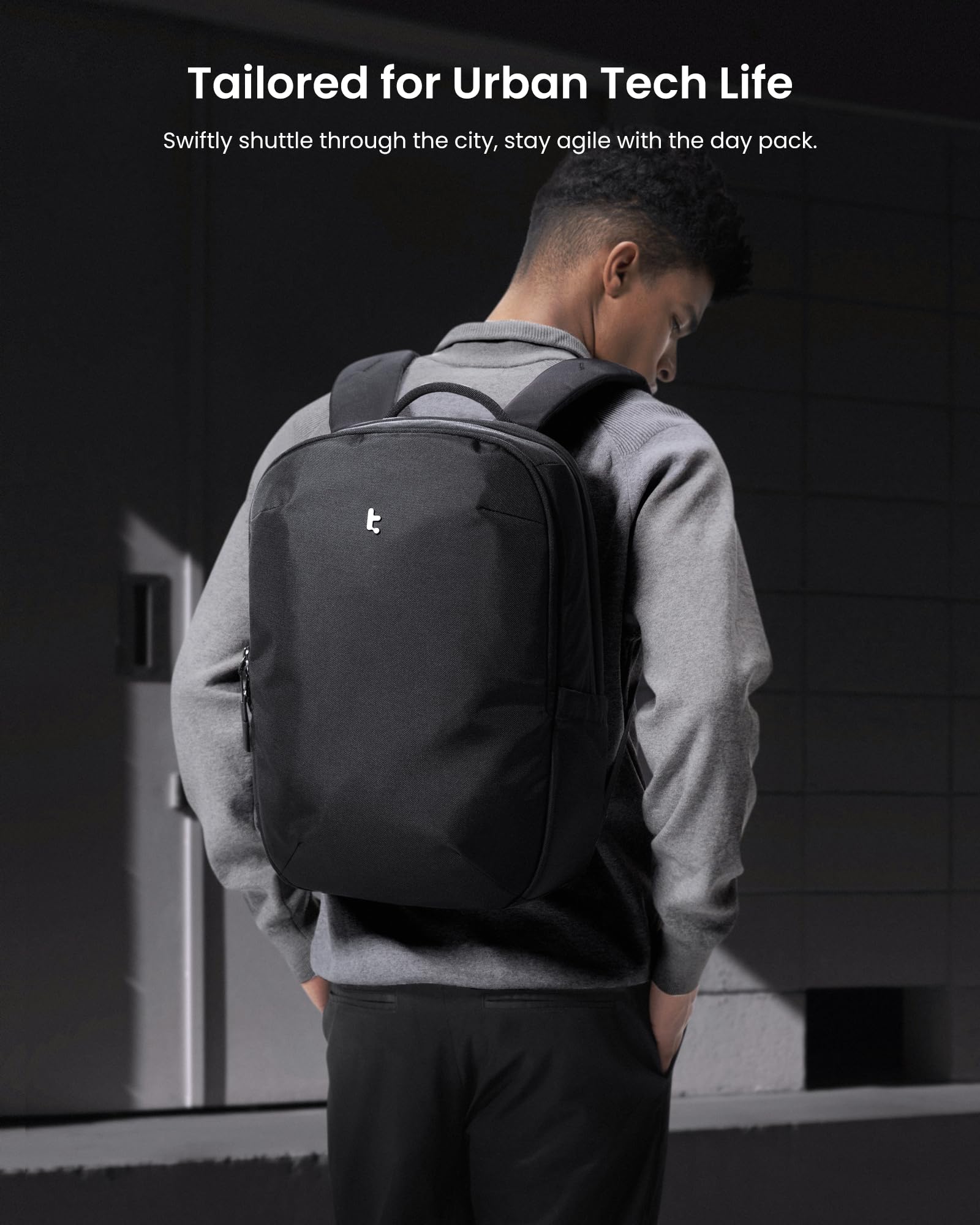 tomtoc Minimalist Laptop Backpack 20L - Water-Resistant Cordura Ballistic Nylon Daypack for 15.6 Inch Notebook, UrbanEX-T65 Black - Perfect for Daily Commute, Work & Travel